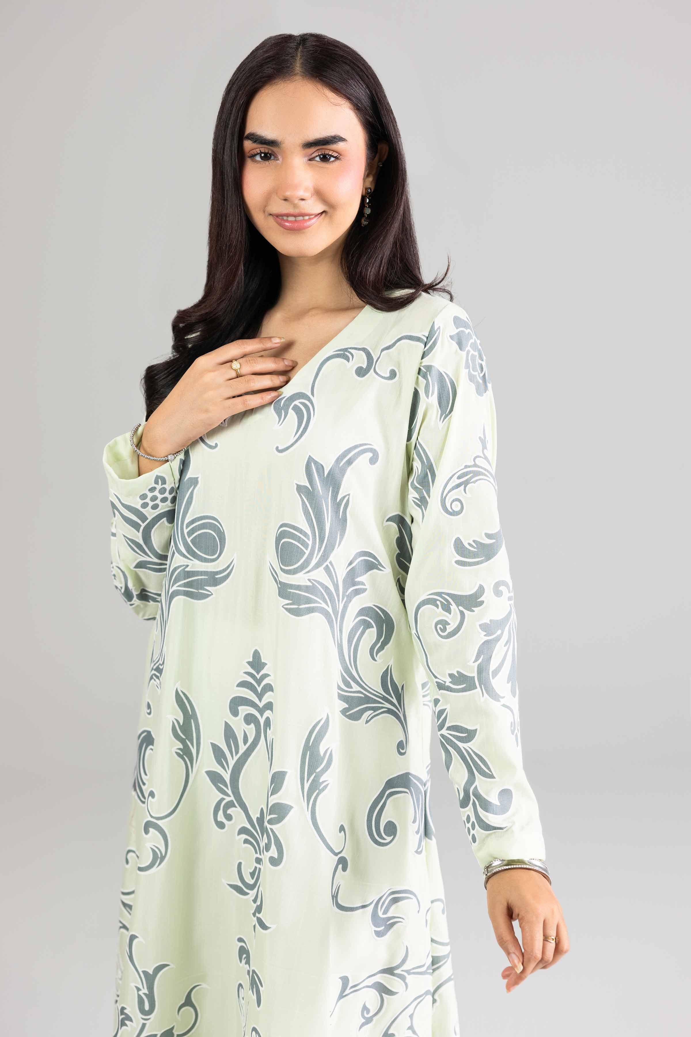 Nishat UK - Green Printed Silk 1-piece ready to wear Long dress