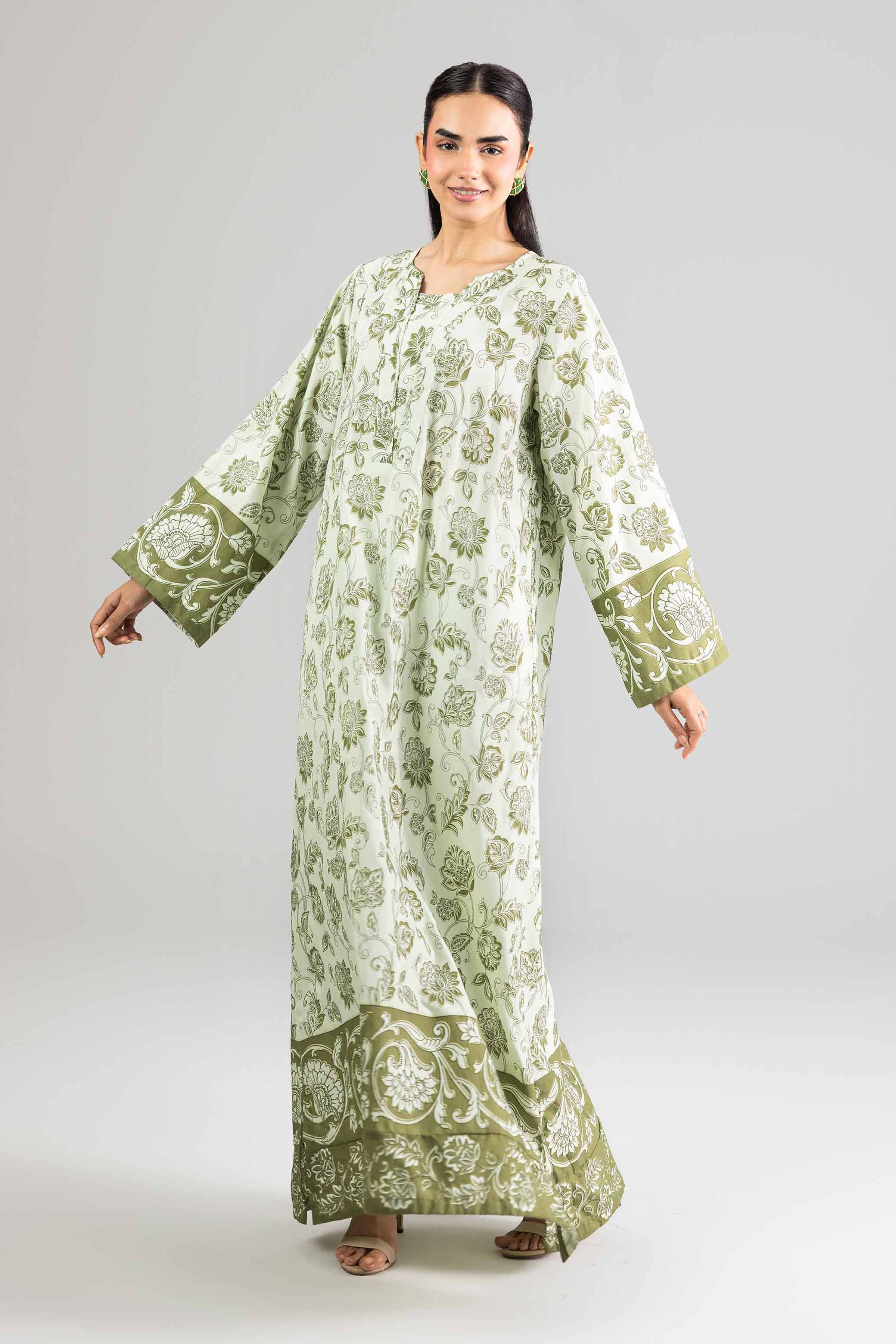 Nishat UK - Green Printed Silk 1-piece ready to wear Long dress
