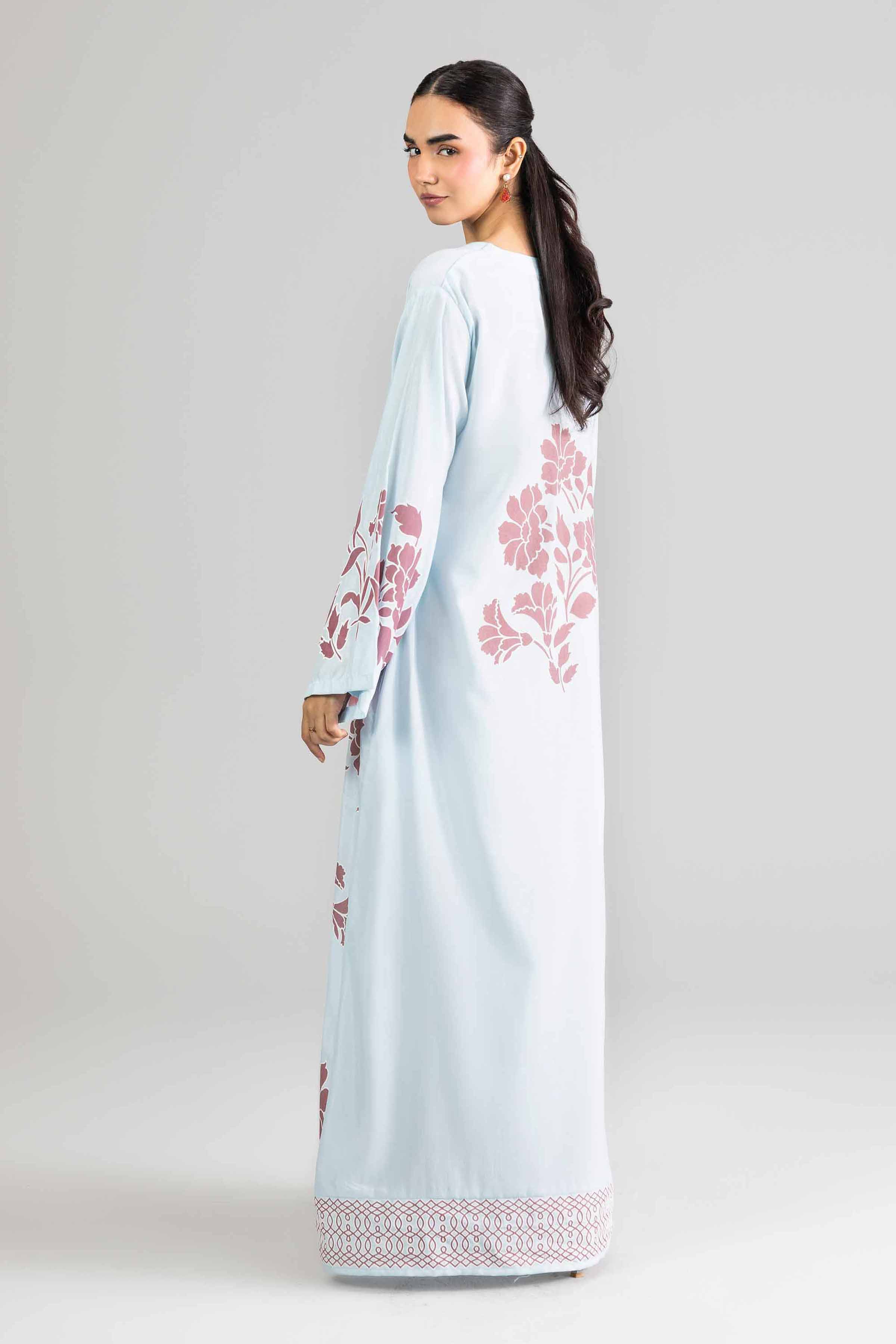 Nishat UK - Blue Printed Silk 1-piece ready to wear Long dress