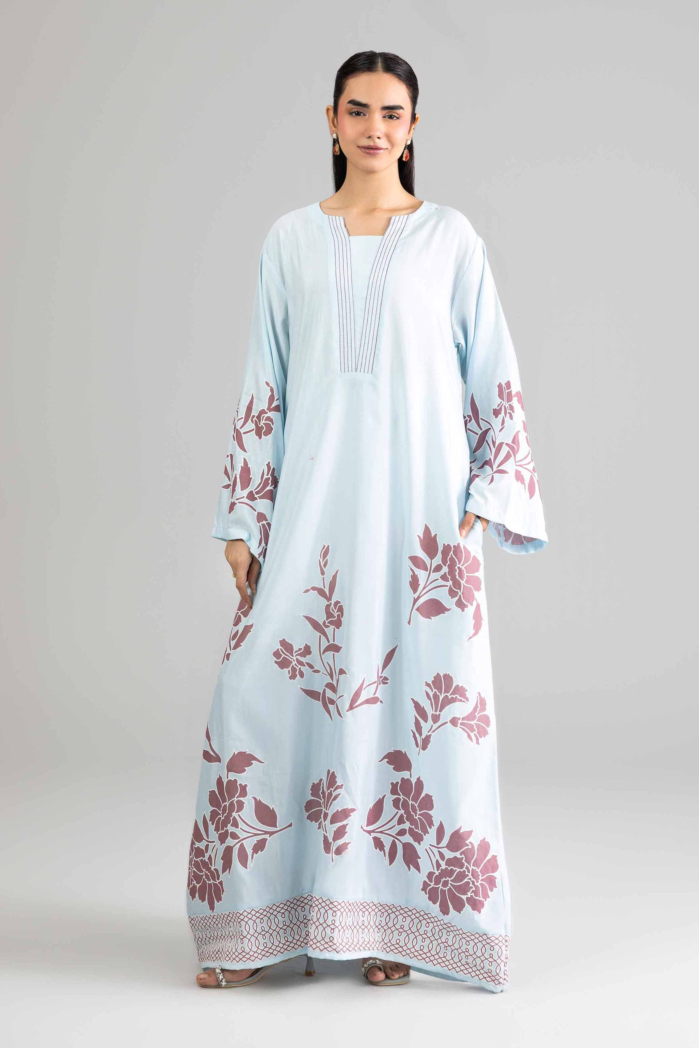 Nishat UK - Blue Printed Silk 1-piece ready to wear Long dress