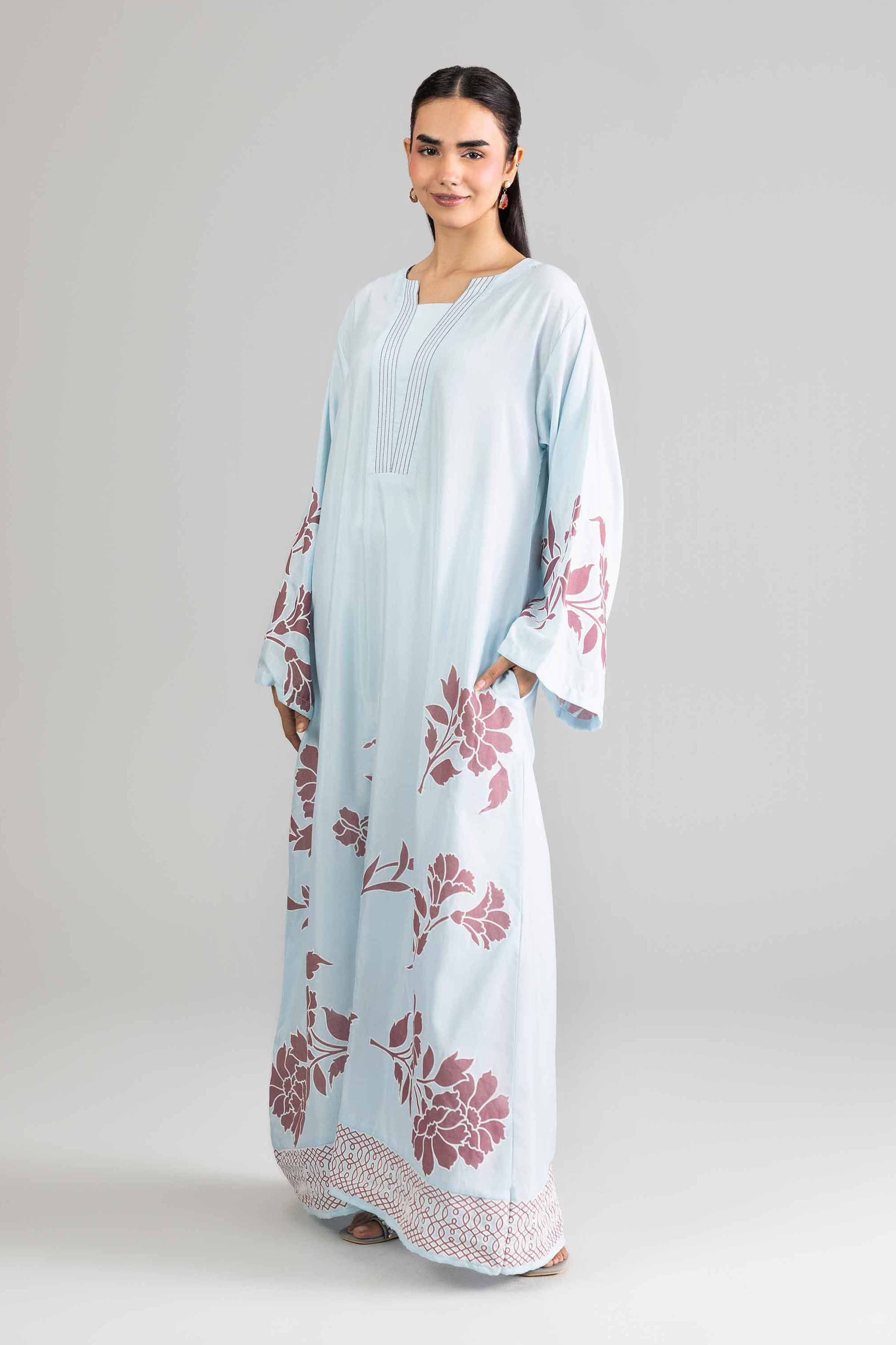 Nishat UK - Blue Printed Silk 1-piece ready to wear Long dress