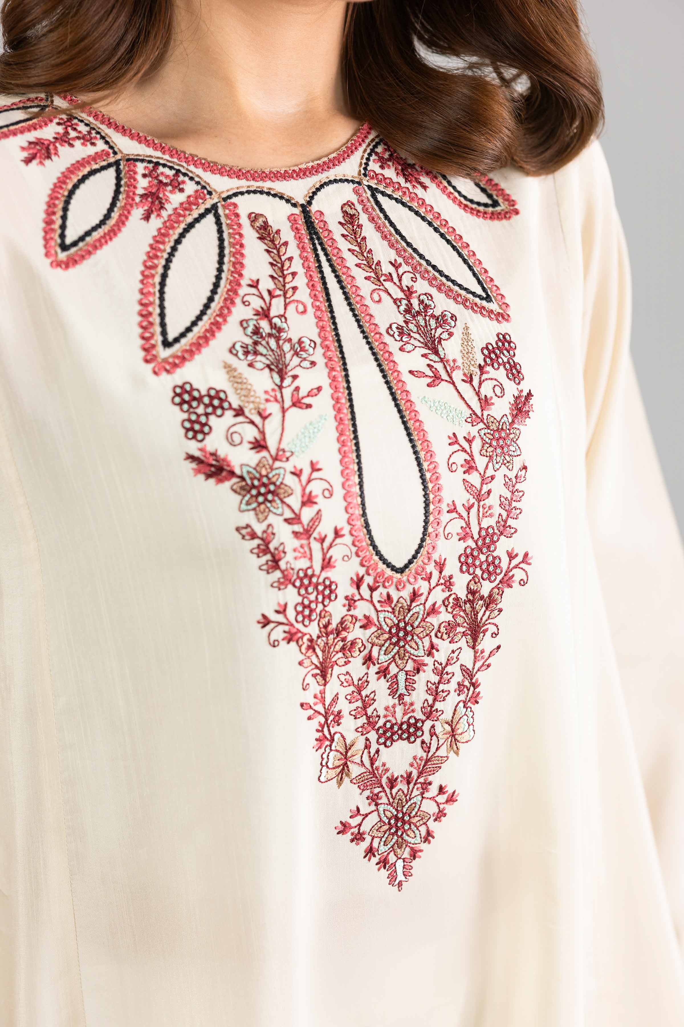 Nishat UK - Off White Embroidered Silk 1-piece ready to wear long dress