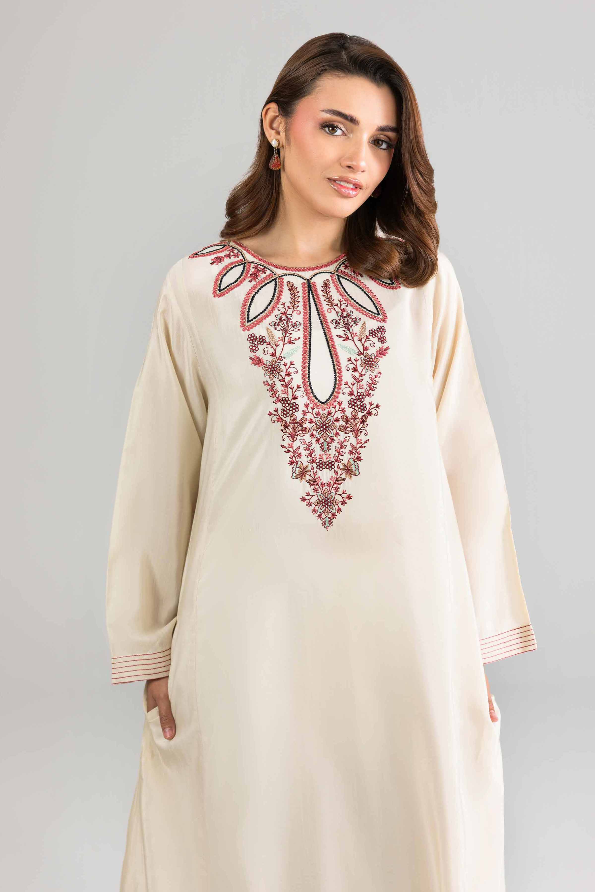 Nishat UK - Off White Embroidered Silk 1-piece ready to wear long dress