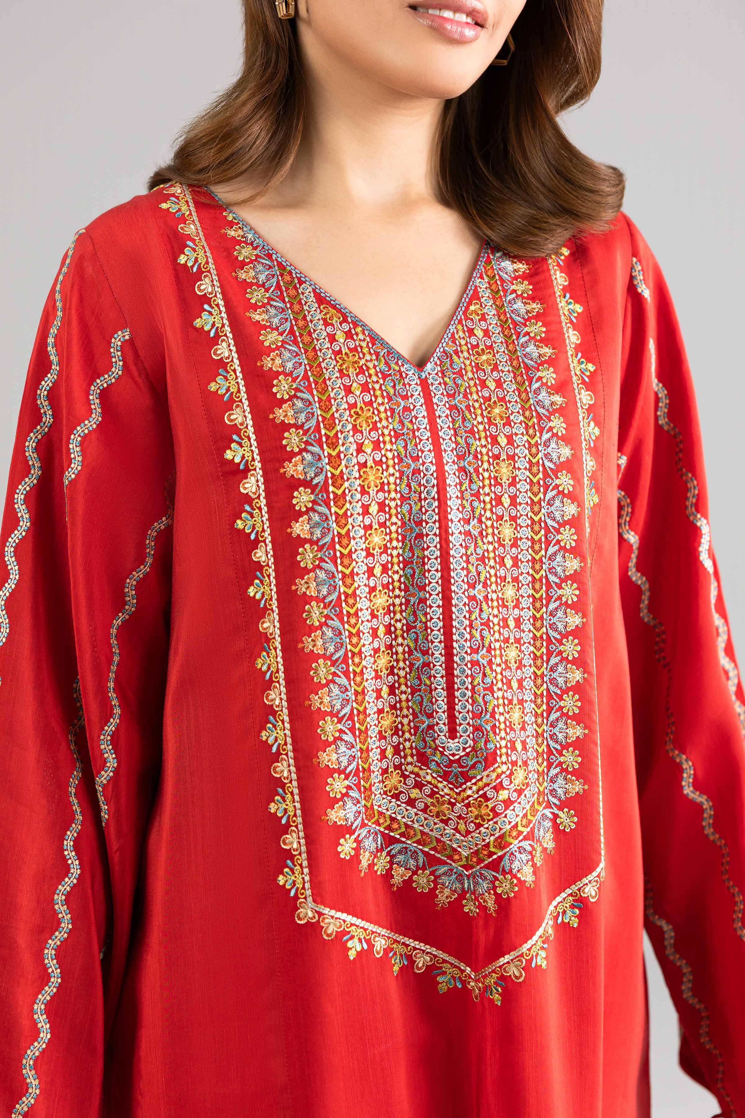 Nishat UK - Red Embroidered Silk 1-piece ready to wear Long dress