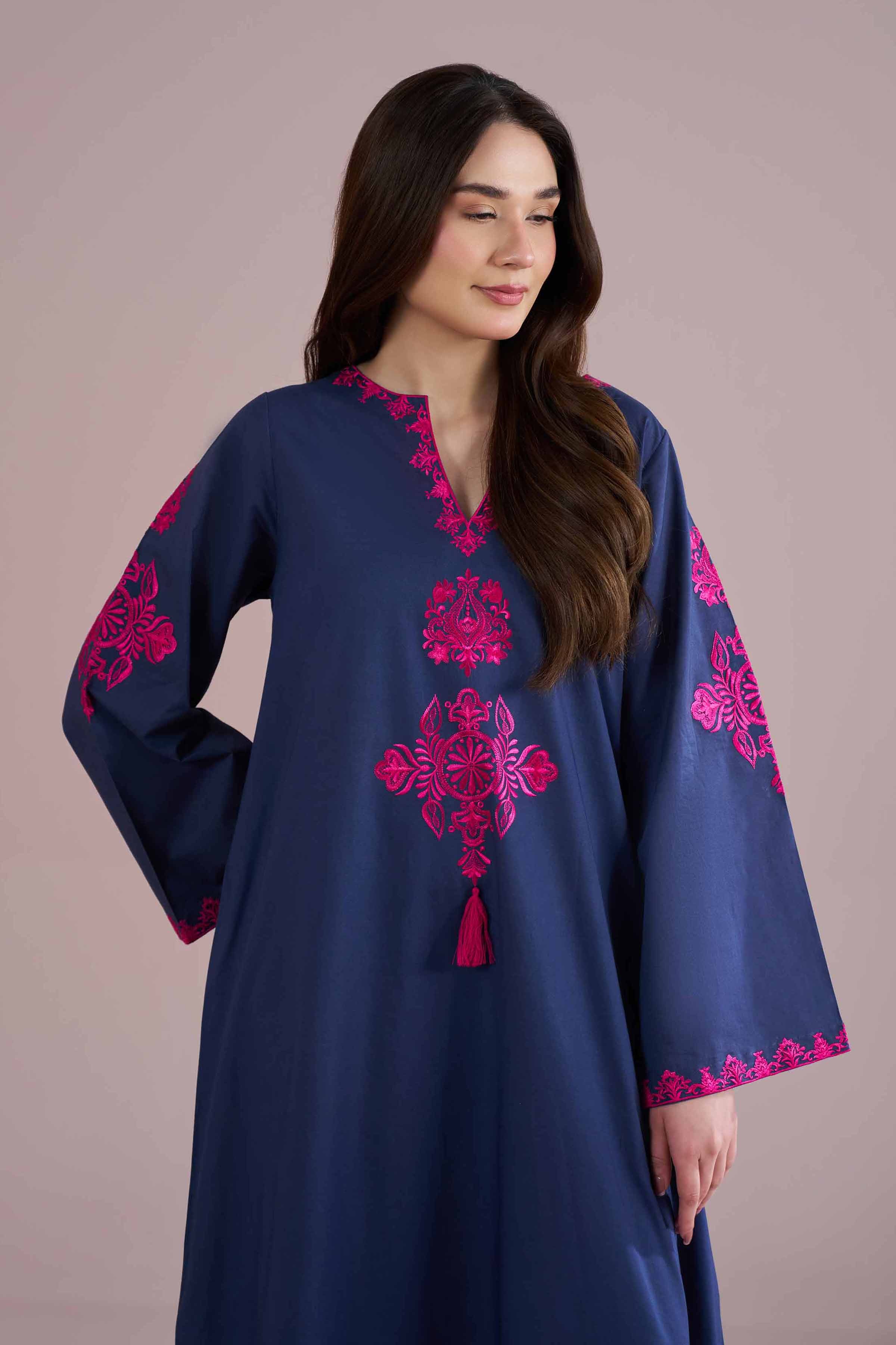 NishatUK - Blue Embroidered Cambric 1-piece ready to wear dress