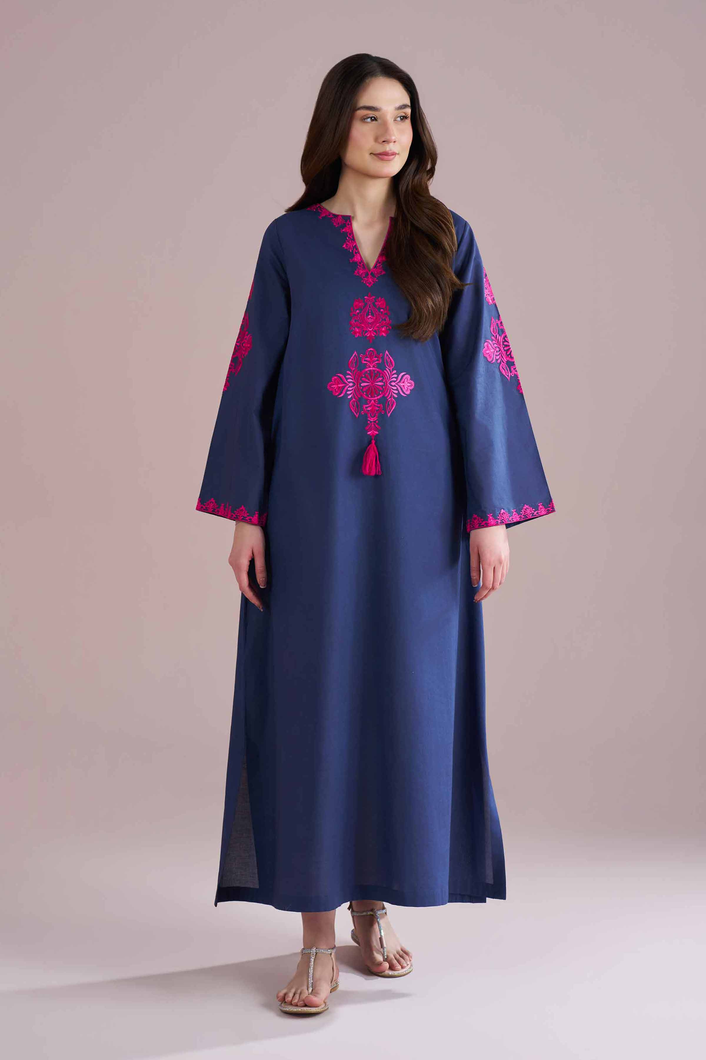NishatUK - Blue Embroidered Cambric 1-piece ready to wear dress