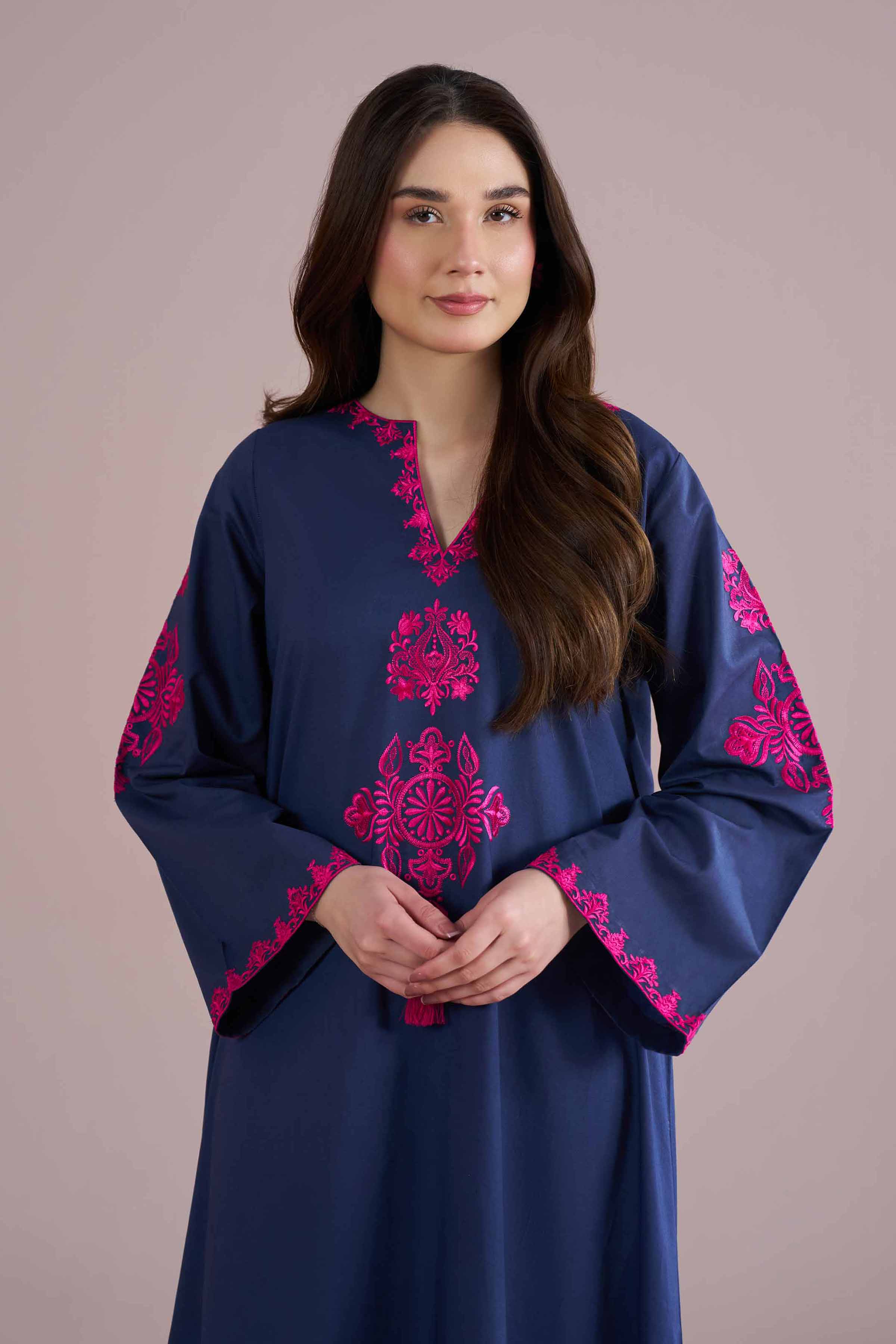 NishatUK - Blue Embroidered Cambric 1-piece ready to wear dress