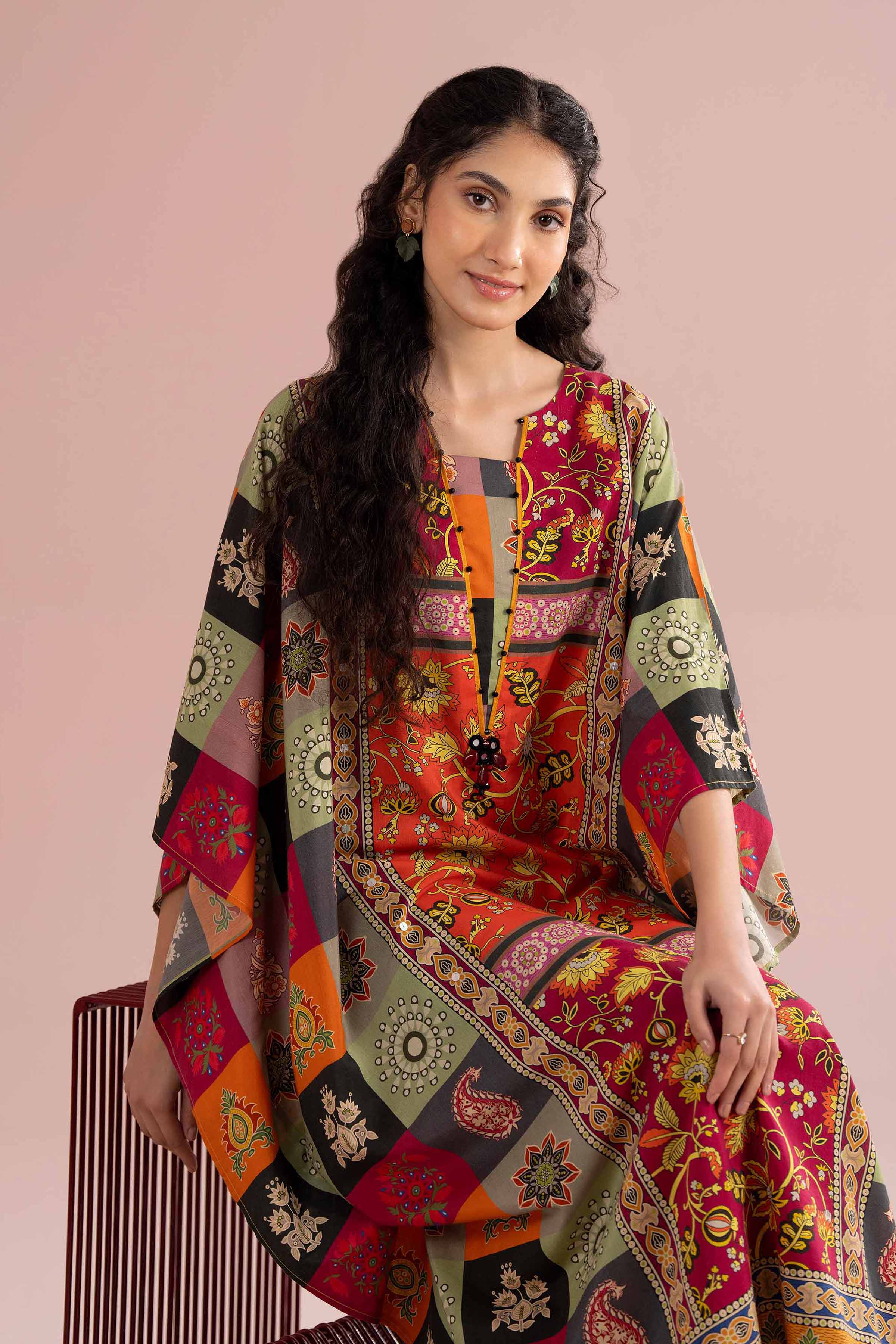 NishatUK - Multi Embroidered Silk 1-piece ready to wear kaftan