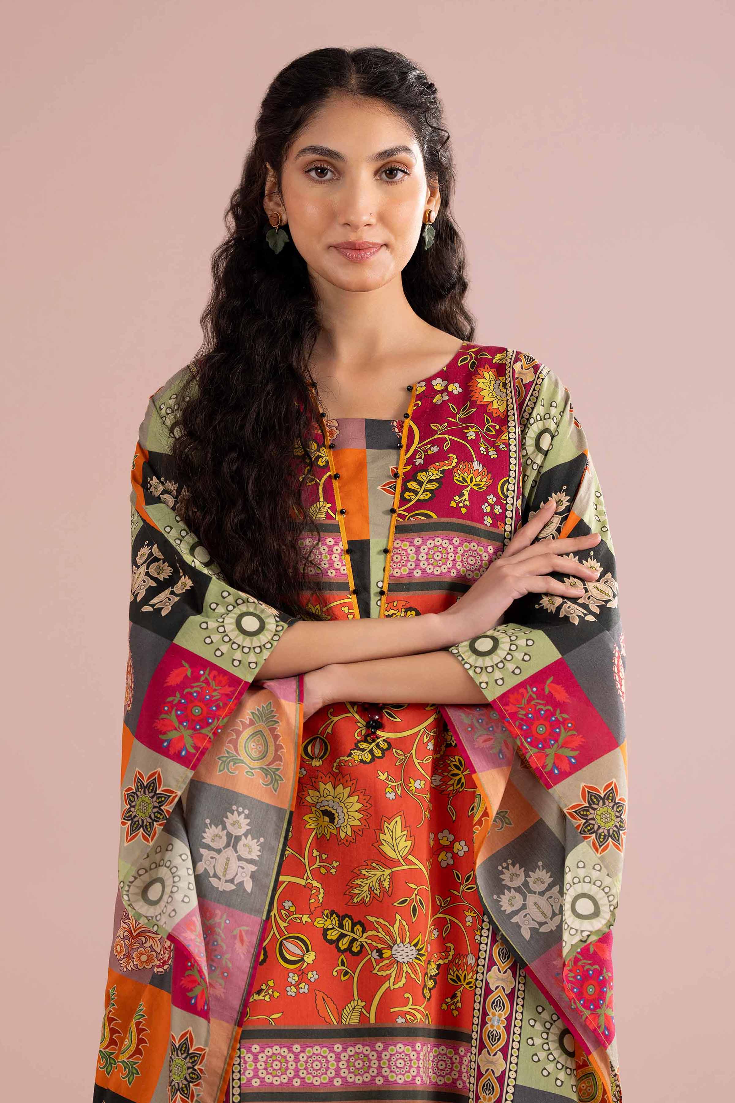 NishatUK - Multi Embroidered Silk 1-piece ready to wear kaftan