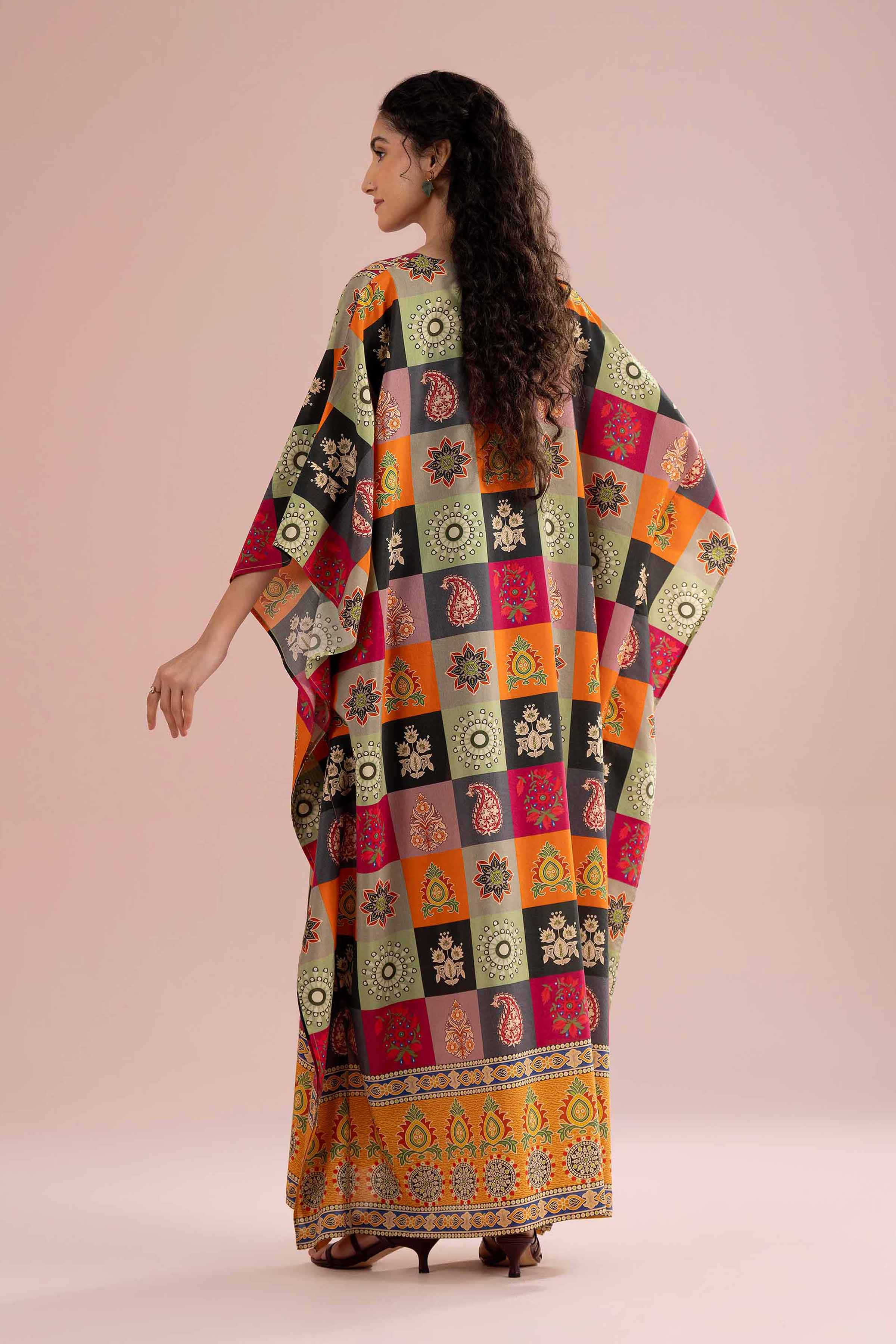 NishatUK - Multi Embroidered Silk 1-piece ready to wear kaftan