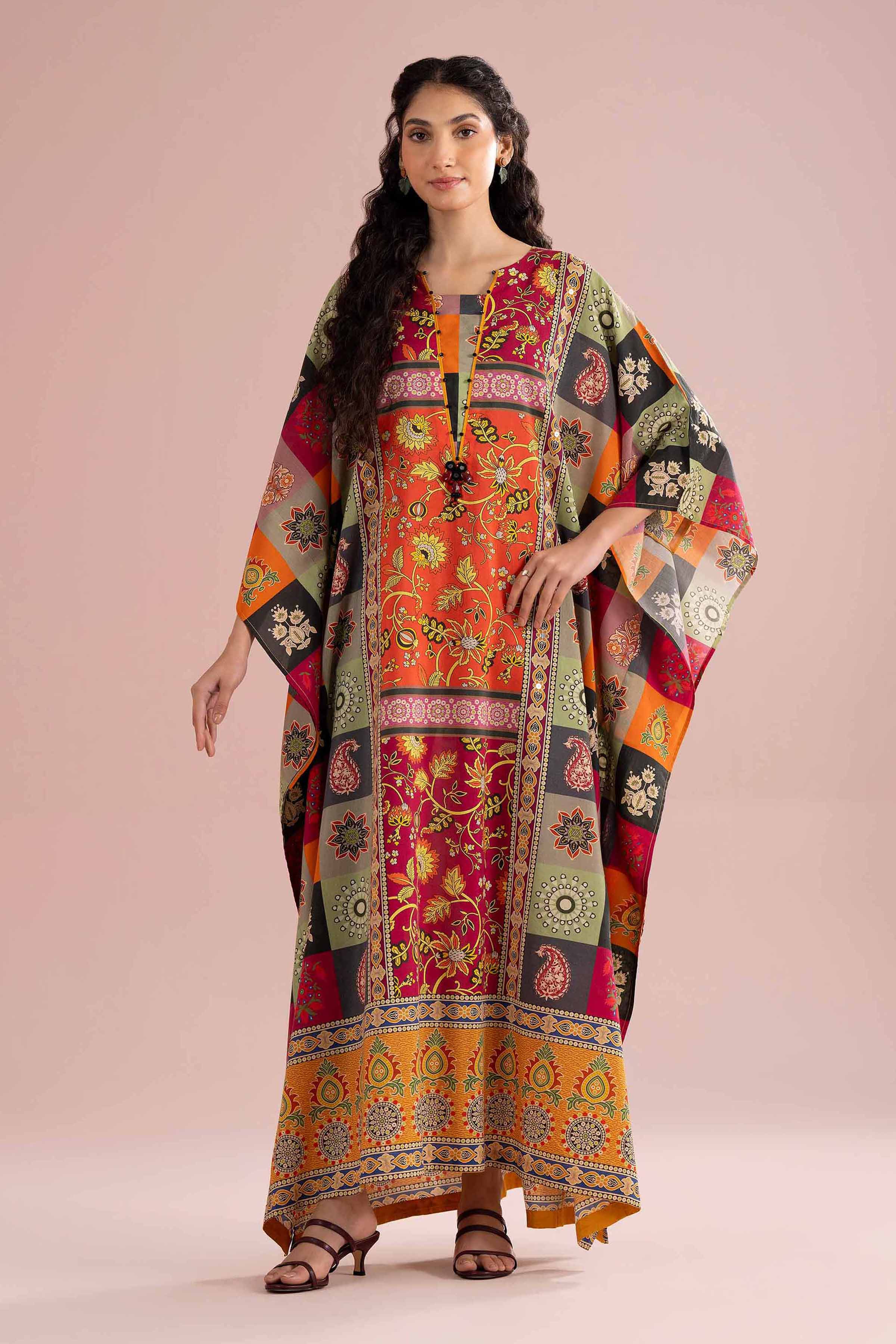 NishatUK - Multi Embroidered Silk 1-piece ready to wear kaftan