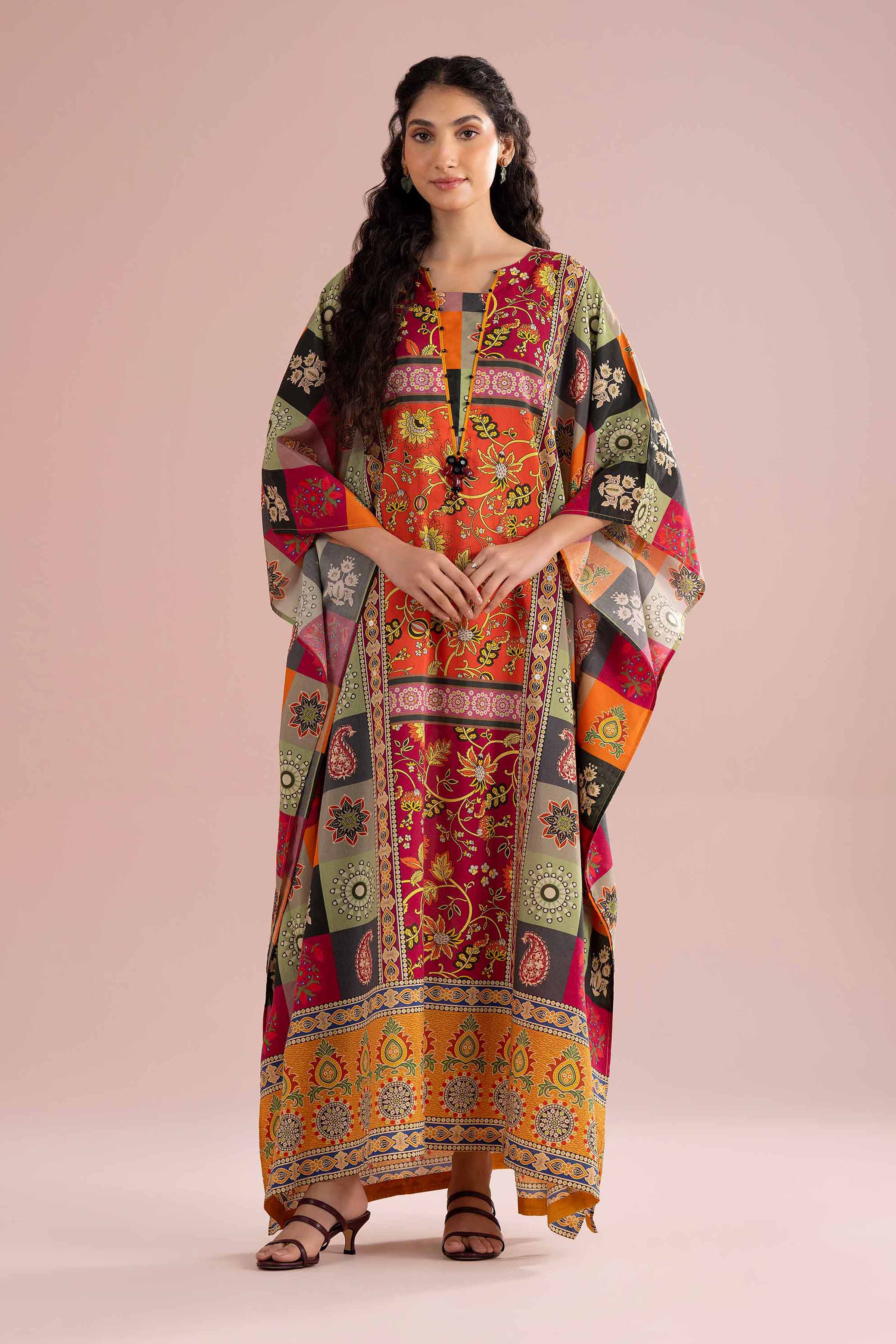 NishatUK - Multi Embroidered Silk 1-piece ready to wear kaftan