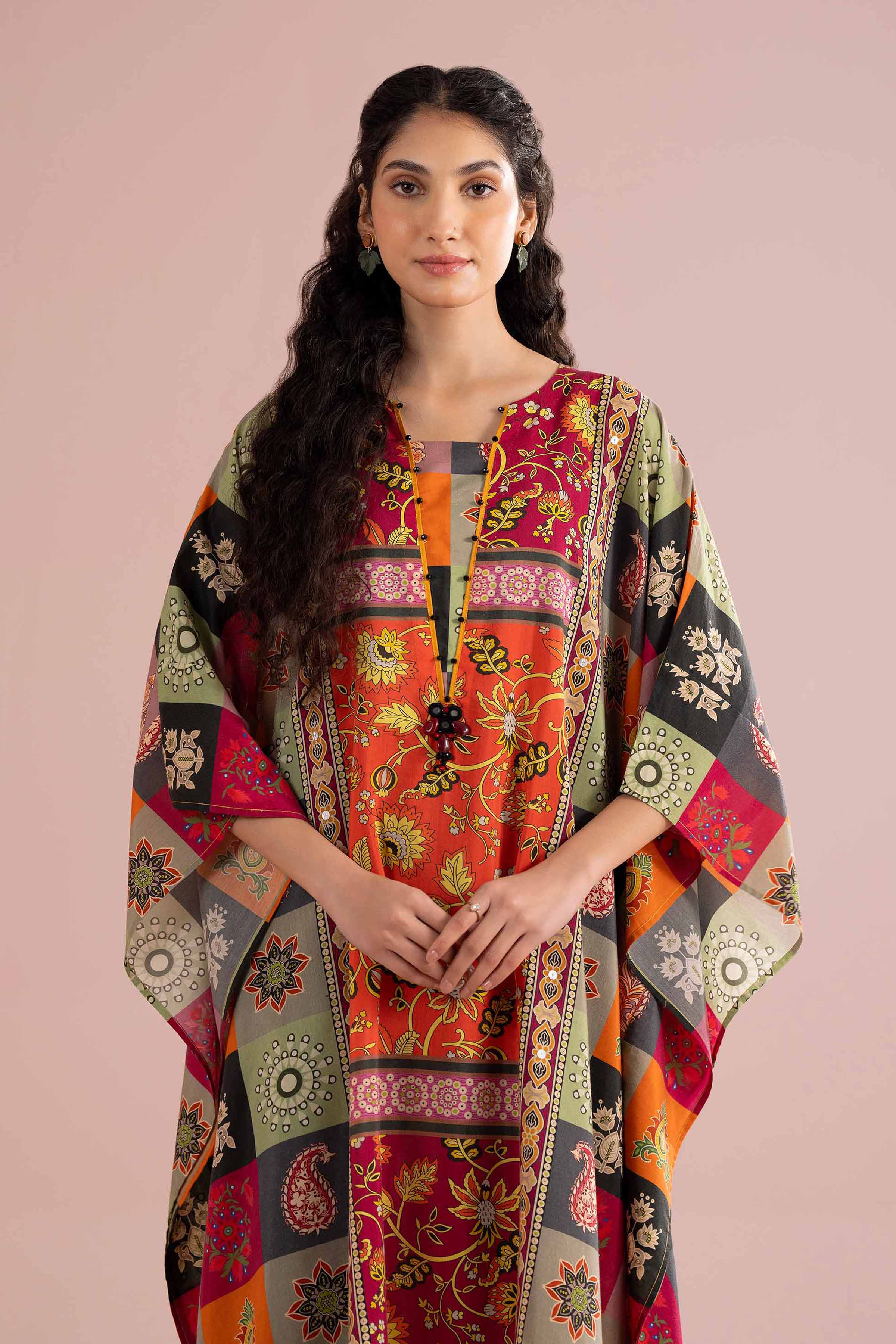 NishatUK - Multi Embroidered Silk 1-piece ready to wear kaftan