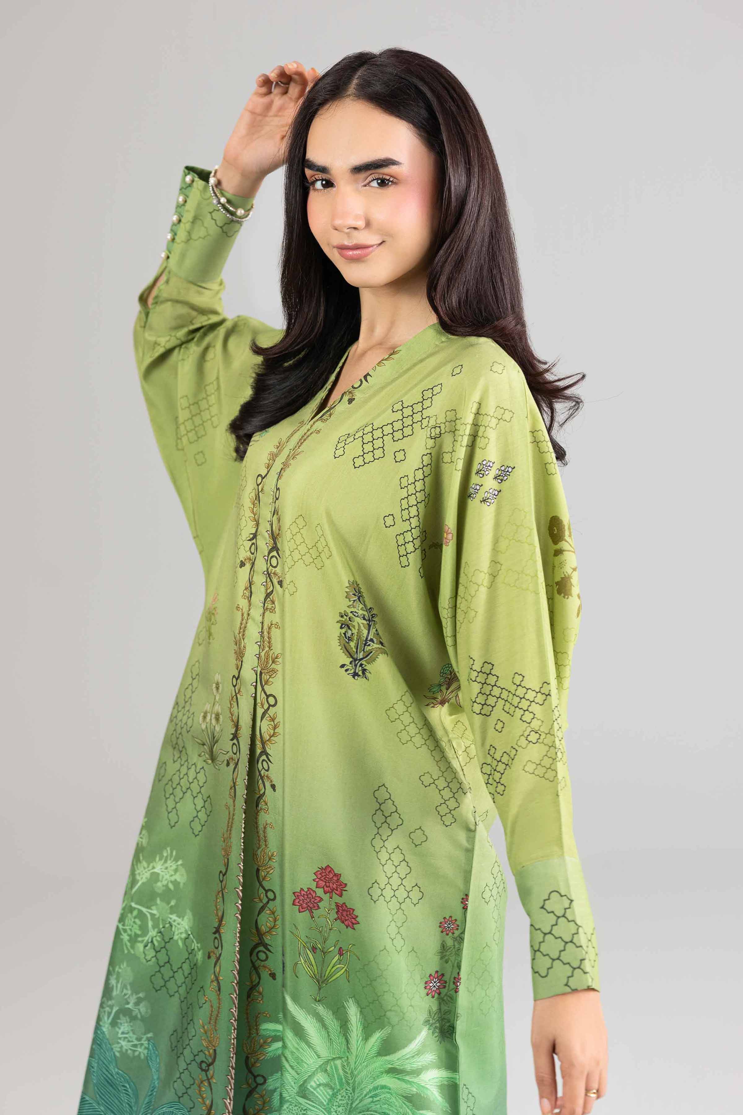 Nishat UK - Green Printed Silk 1 Piece Ready To Wear Dress
