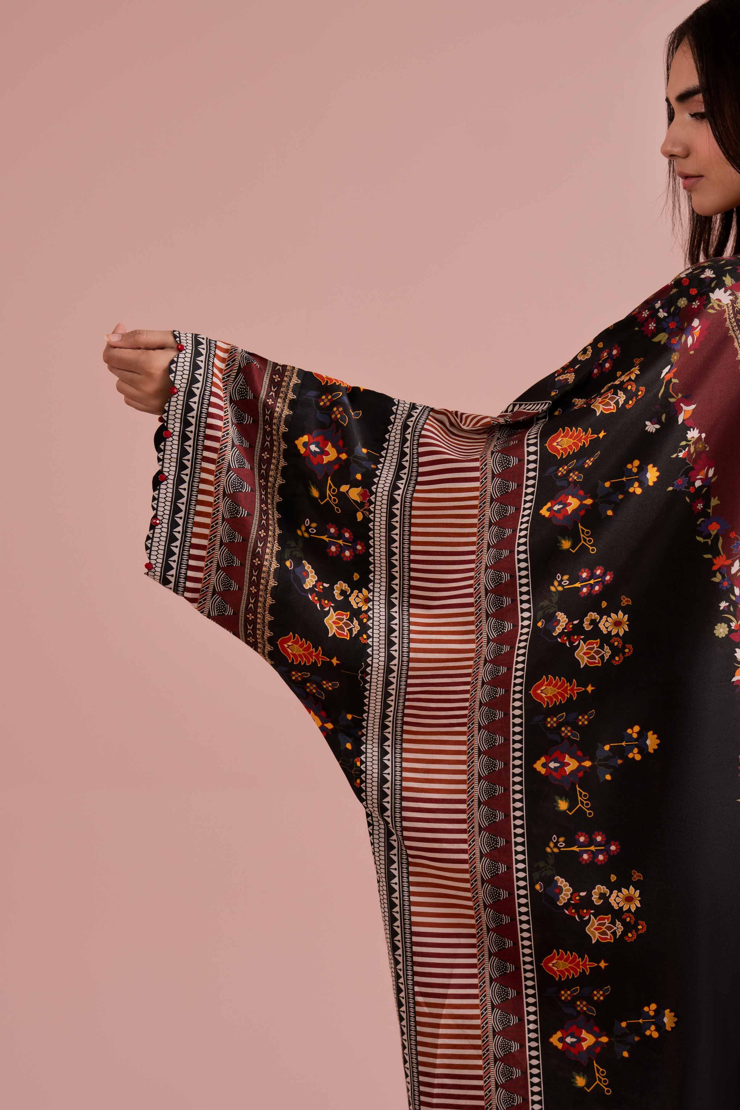 NishatUK - Black Printed Silk 1-piece ready to wear dress