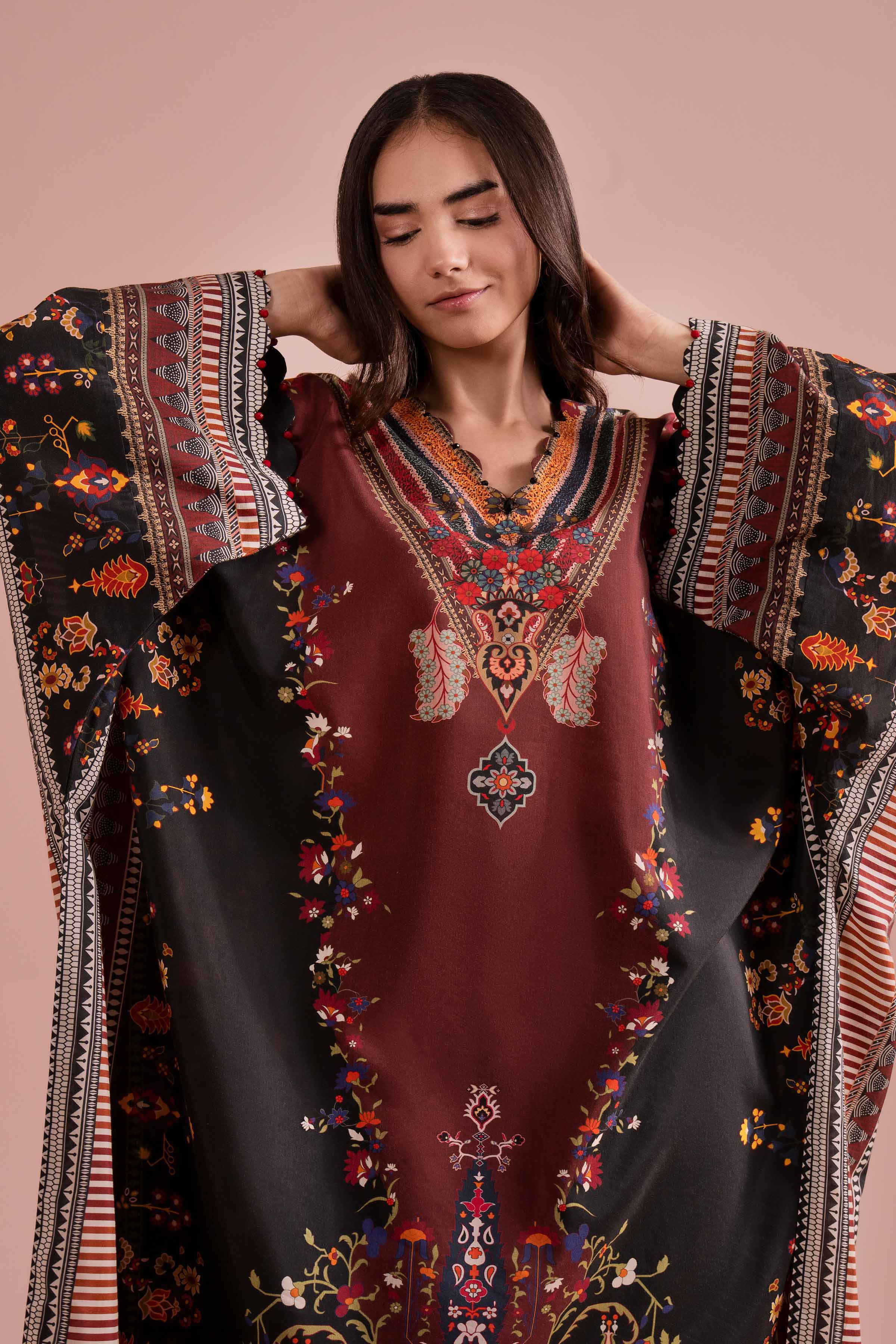 NishatUK - Black Printed Silk 1-piece ready to wear dress