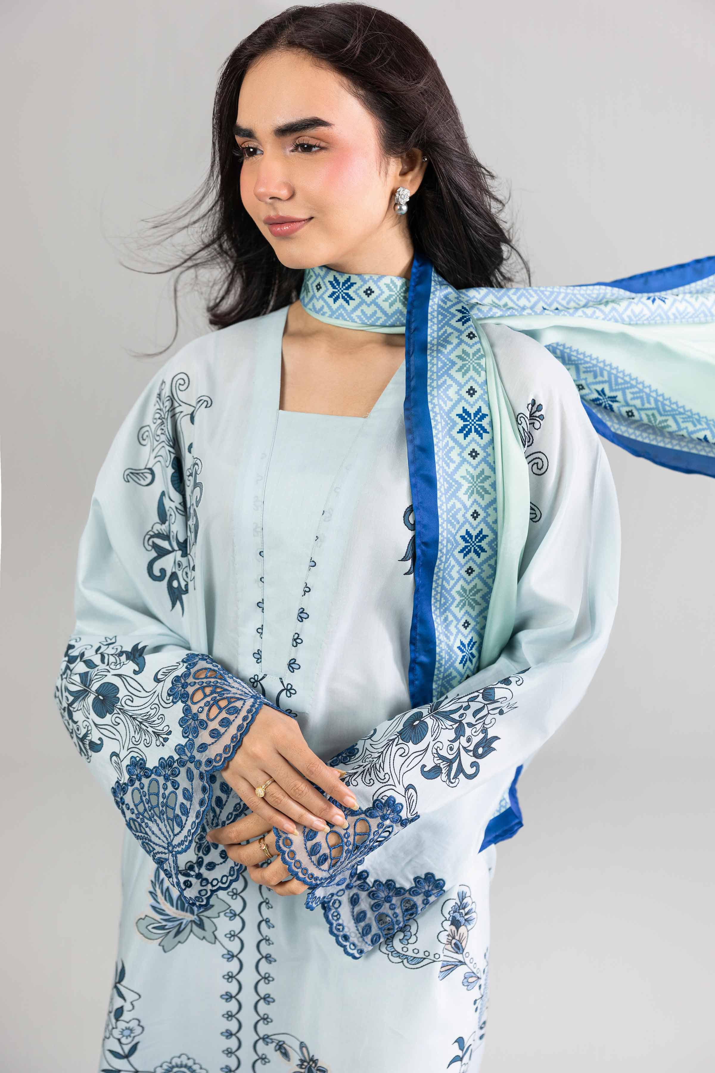 Nishat UK - Blue Embroidered Silk 2-piece ready to wear long dress