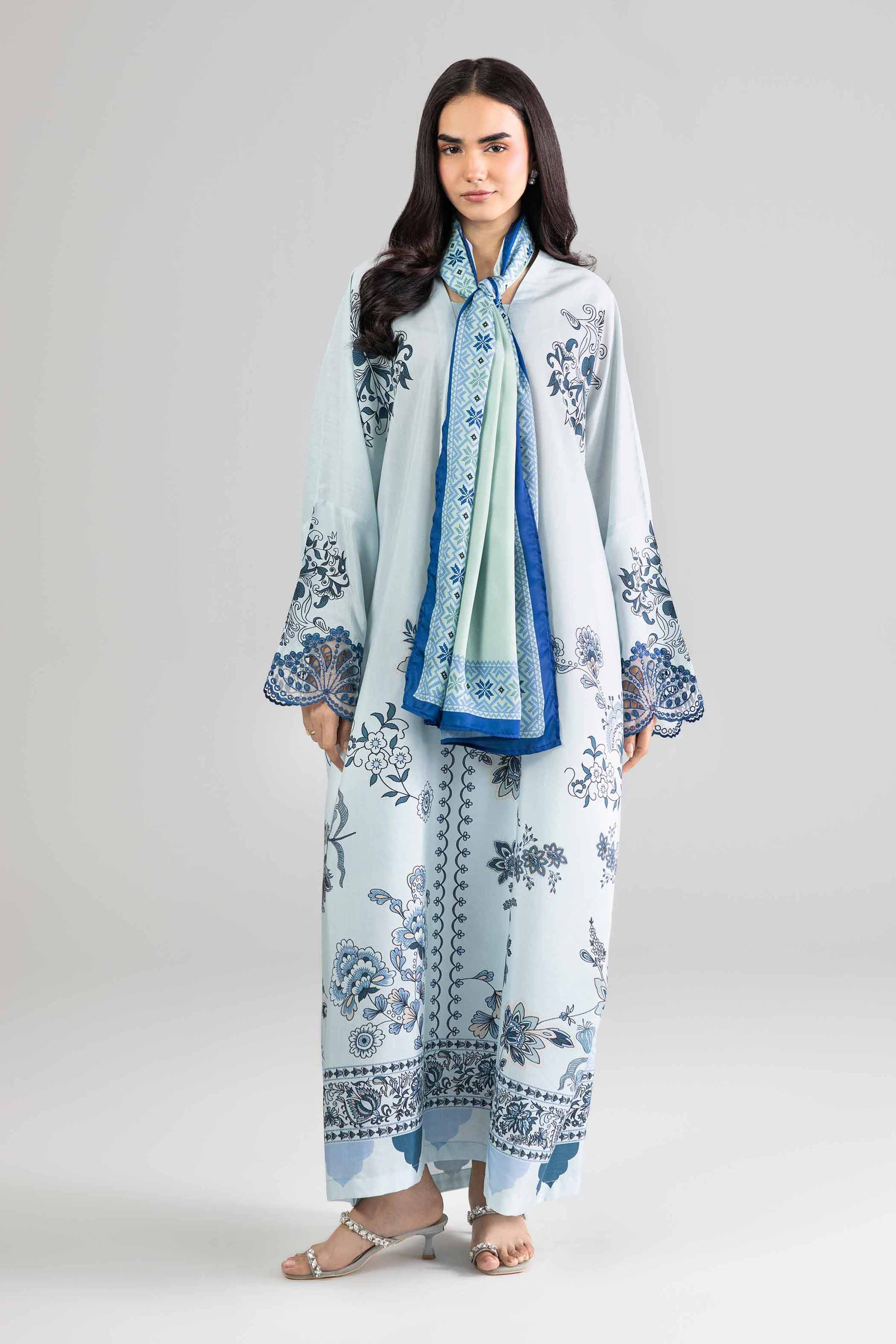 Nishat UK - Blue Embroidered Silk 2-piece ready to wear long dress