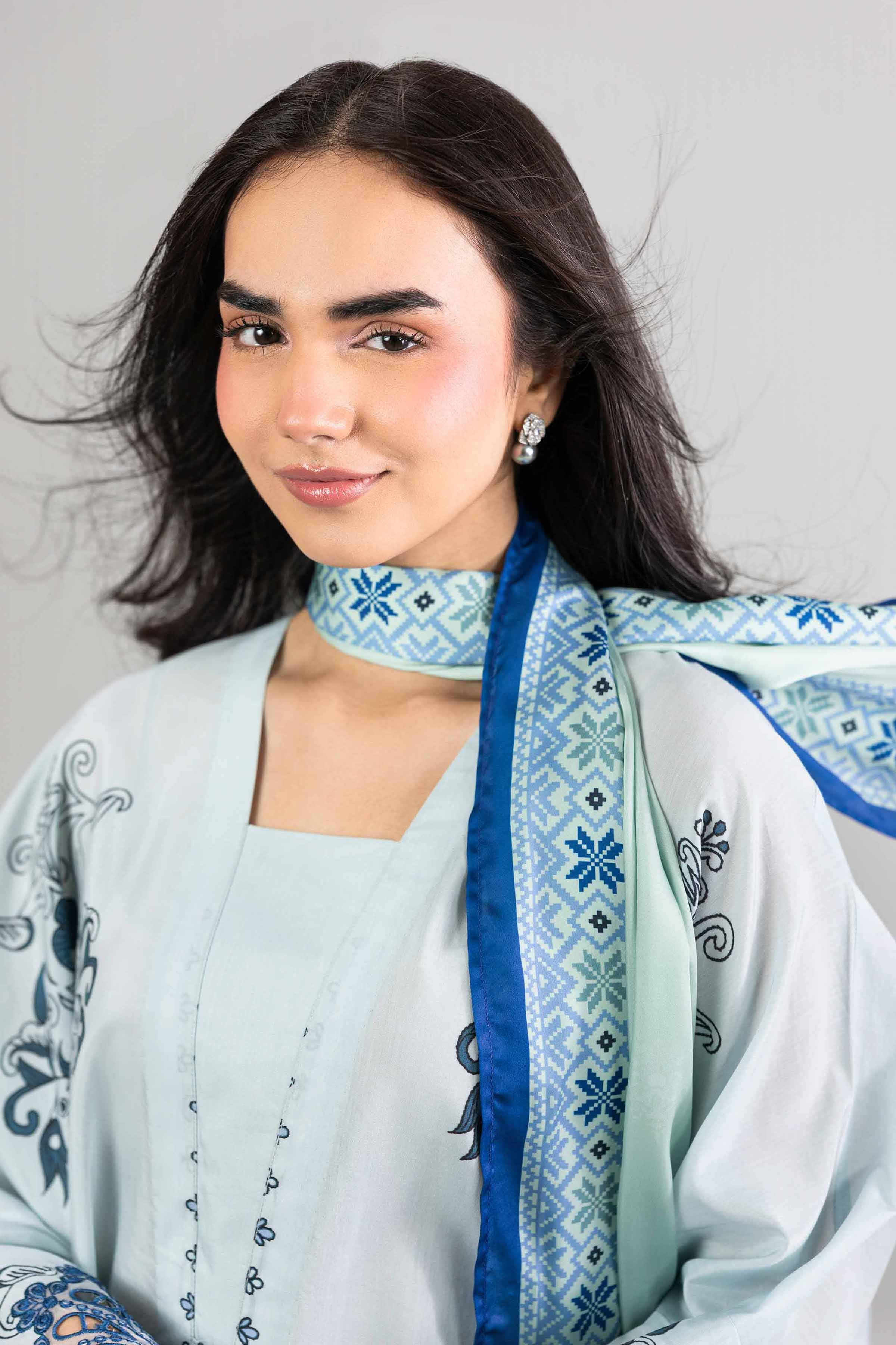 Nishat UK - Blue Embroidered Silk 2-piece ready to wear long dress