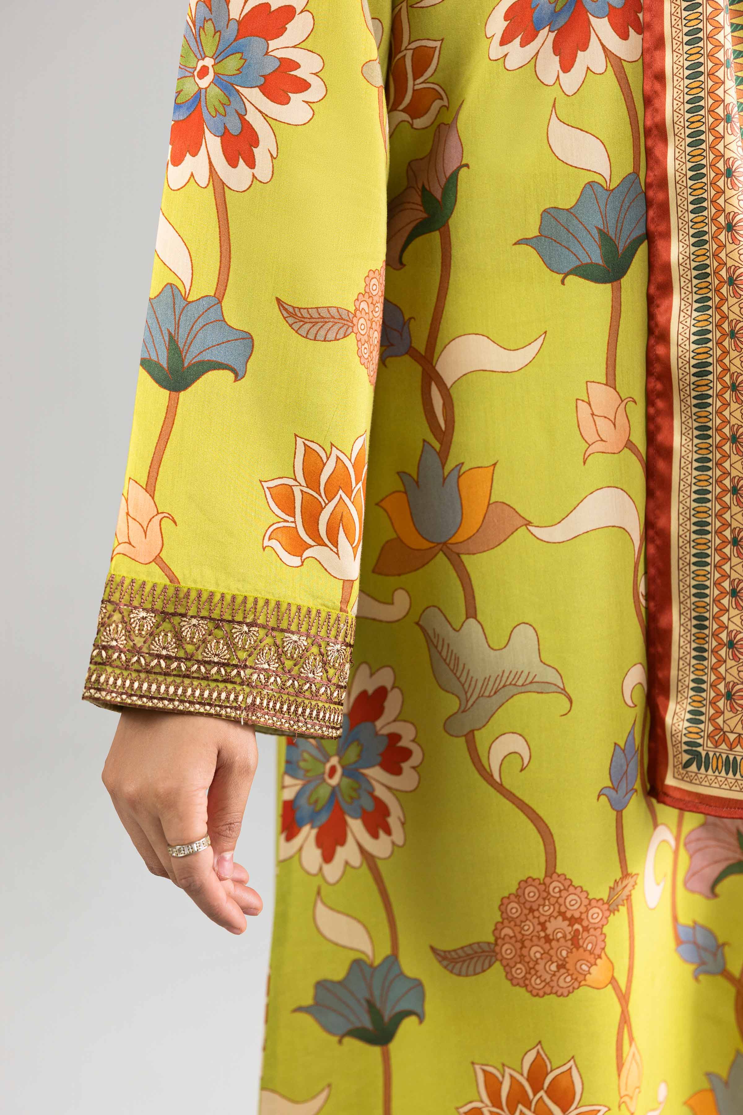 Nishat UK - Green Embroidered Silk 2-piece ready to wear long dress