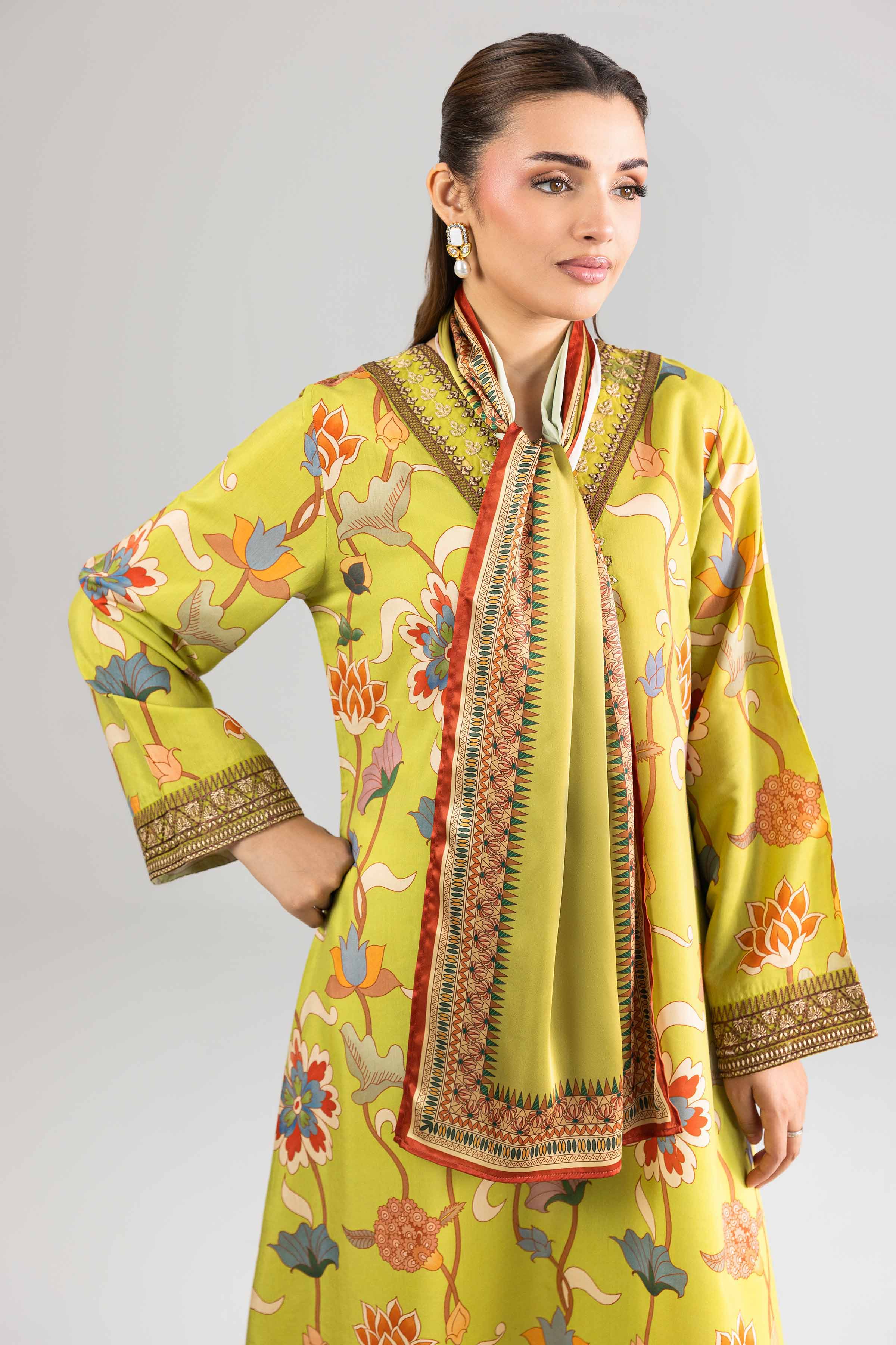 Nishat UK - Green Embroidered Silk 2-piece ready to wear long dress