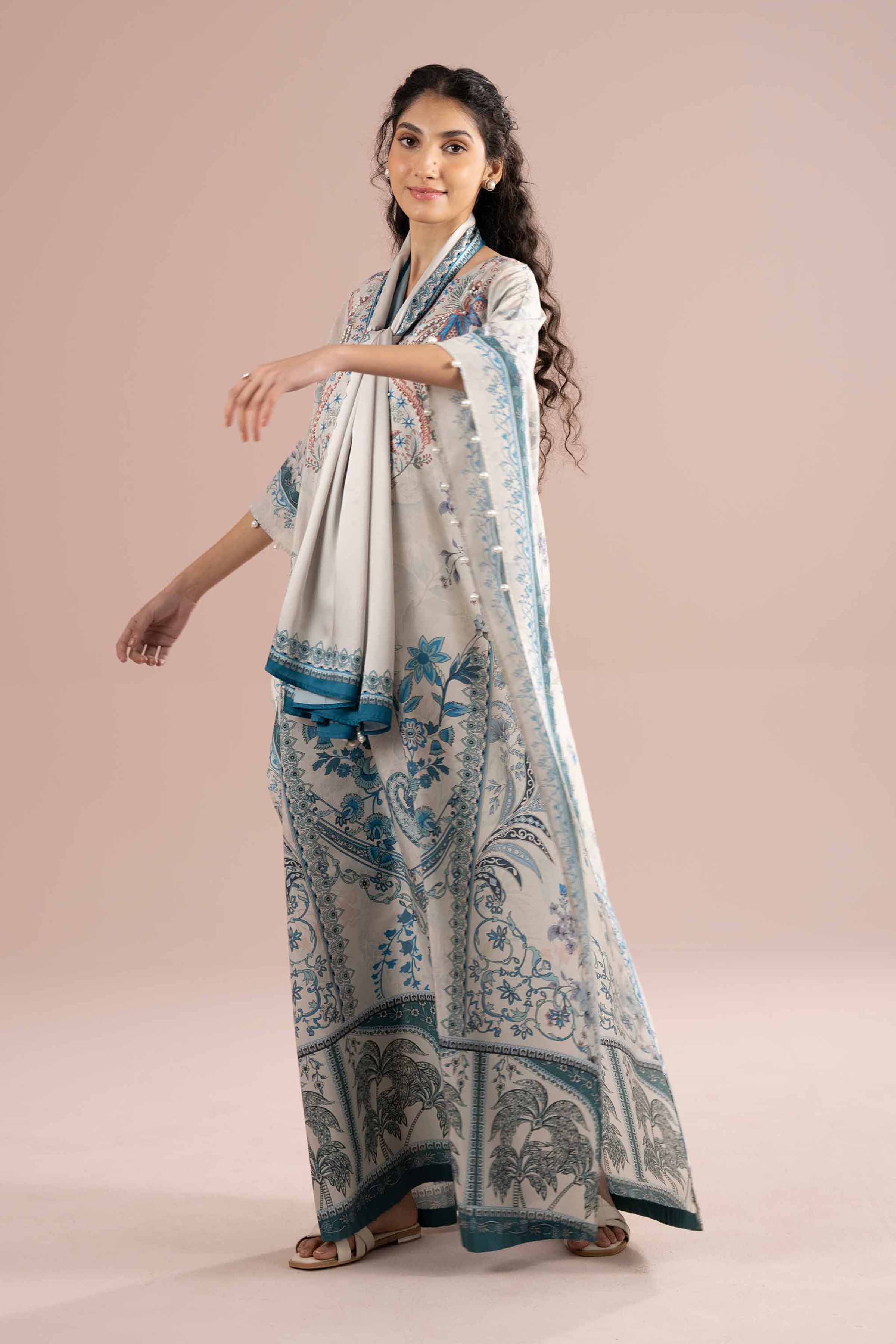 NishatUK - Blue Printed Silk 2-piece ready to wear Dress