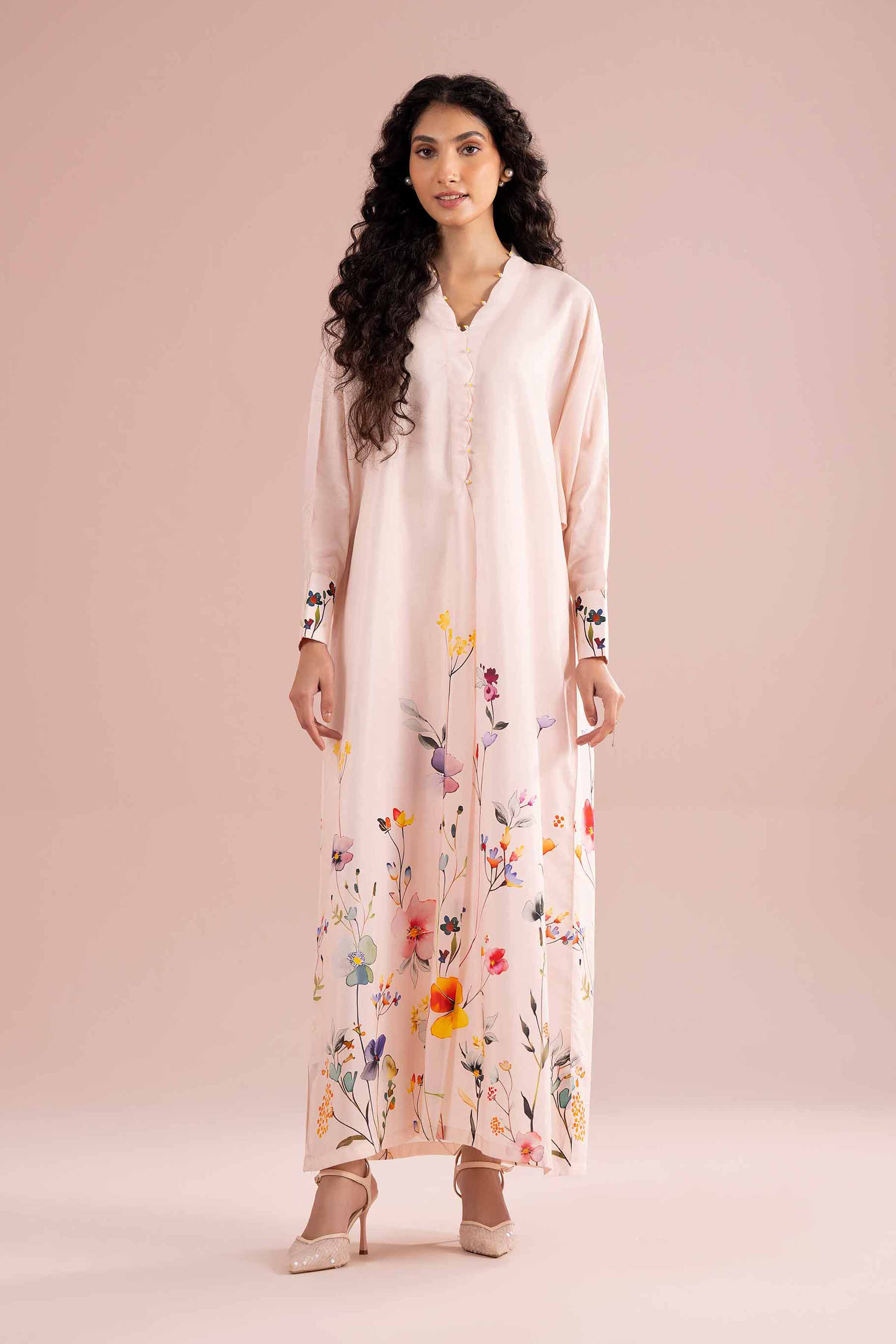Nishat UK - Pink Printed Silk 1 Piece ready to wear luxury long dress