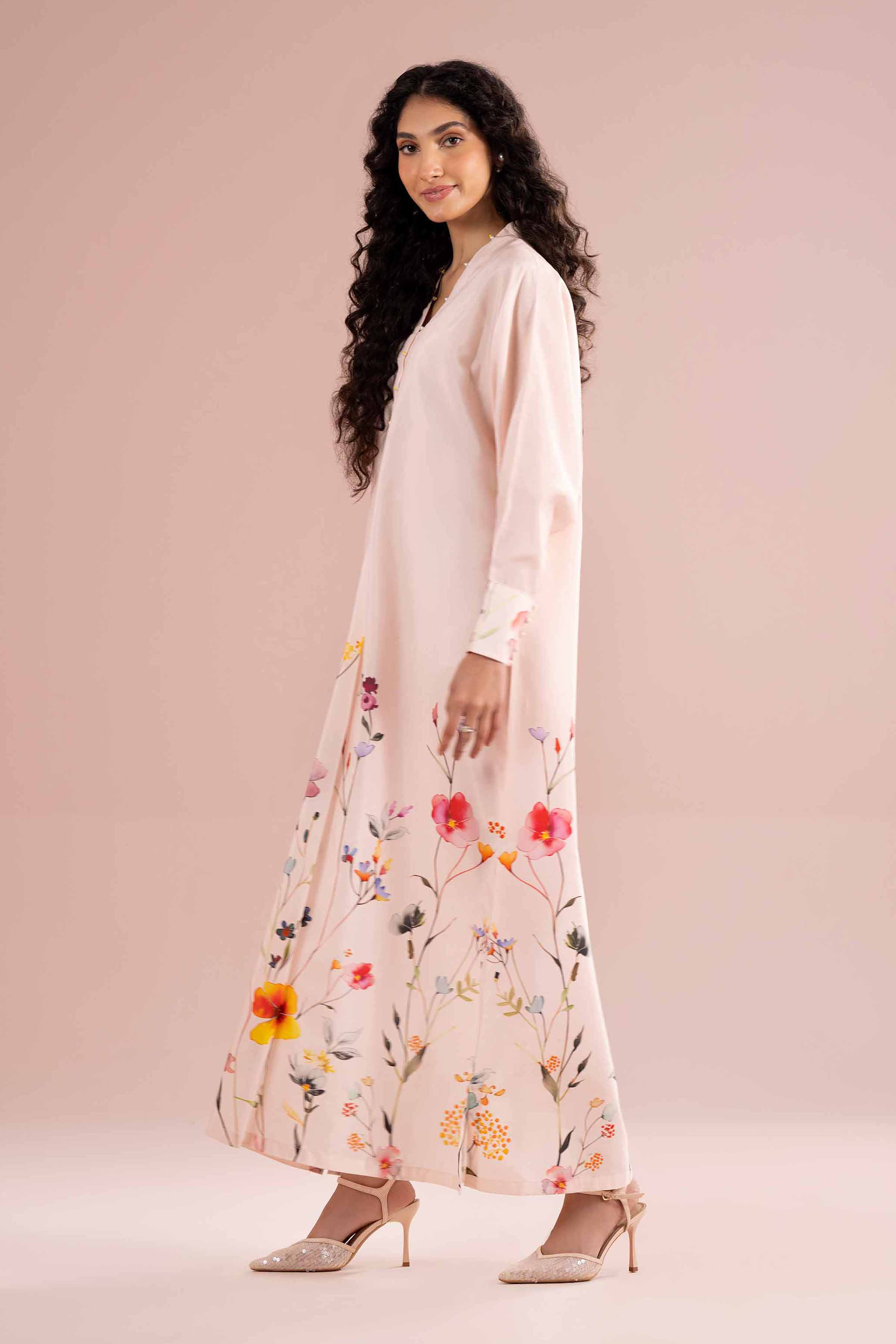 Nishat UK - Pink Printed Silk 1 Piece ready to wear luxury long dress