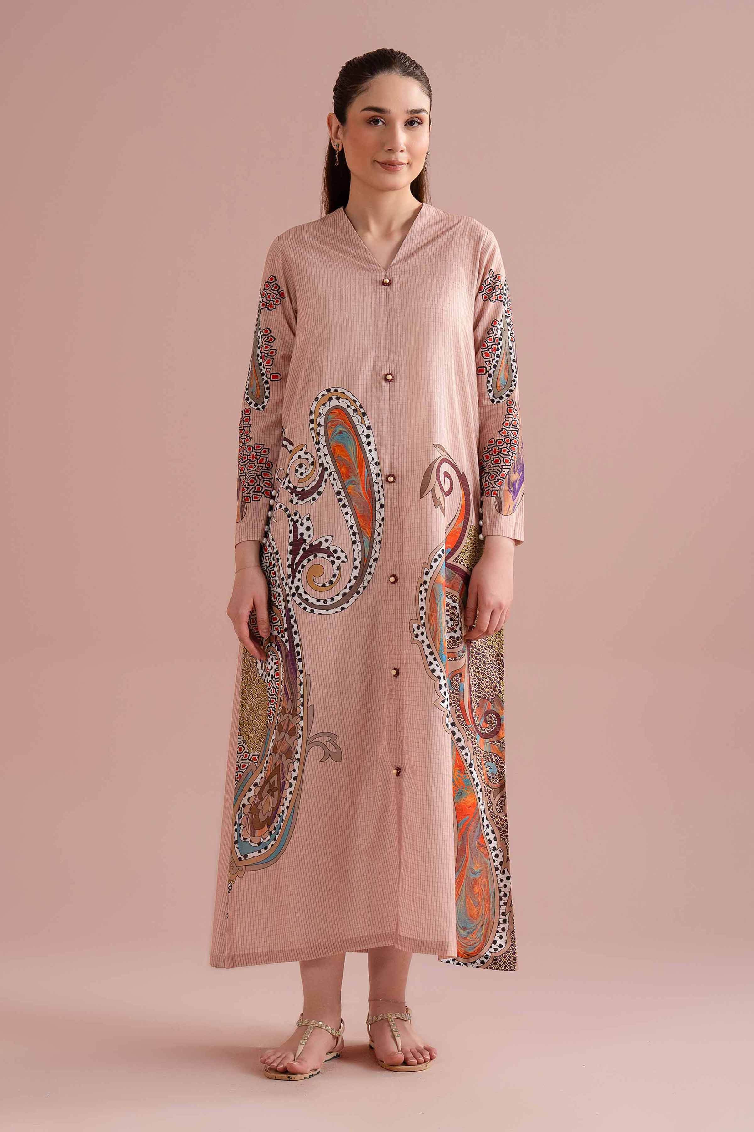 NishatUK - Pink Printed Lawn 1-piece ready to wear long dress