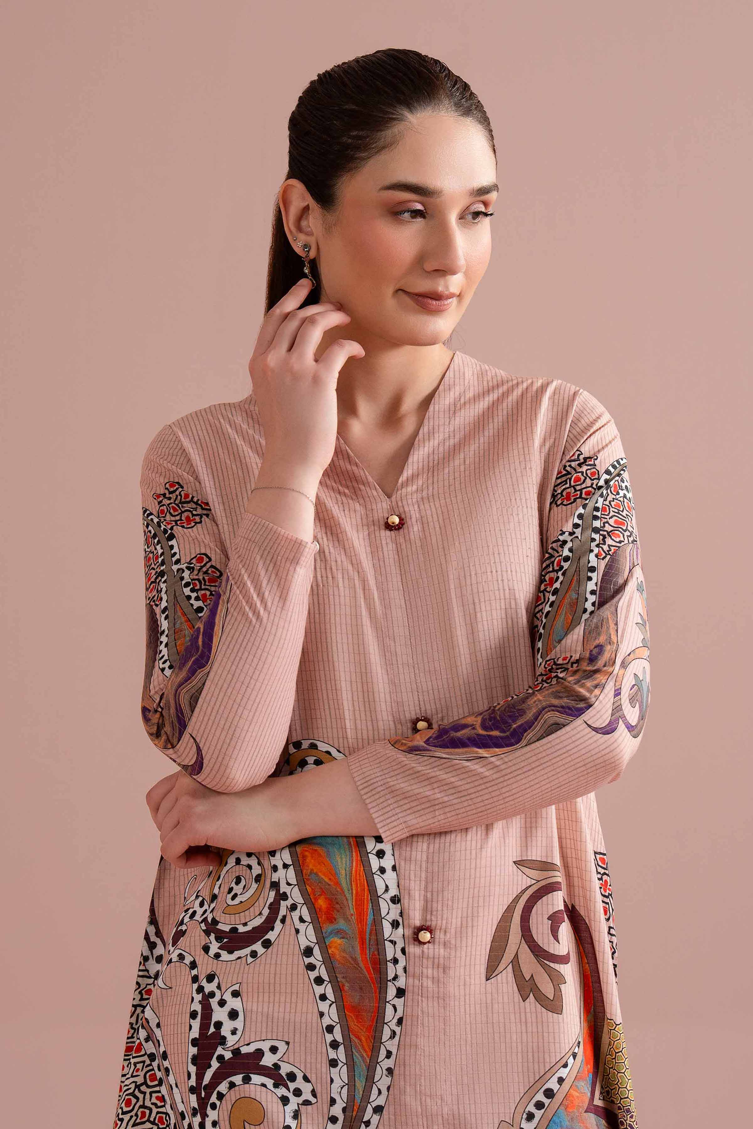 NishatUK - Pink Printed Lawn 1-piece ready to wear long dress