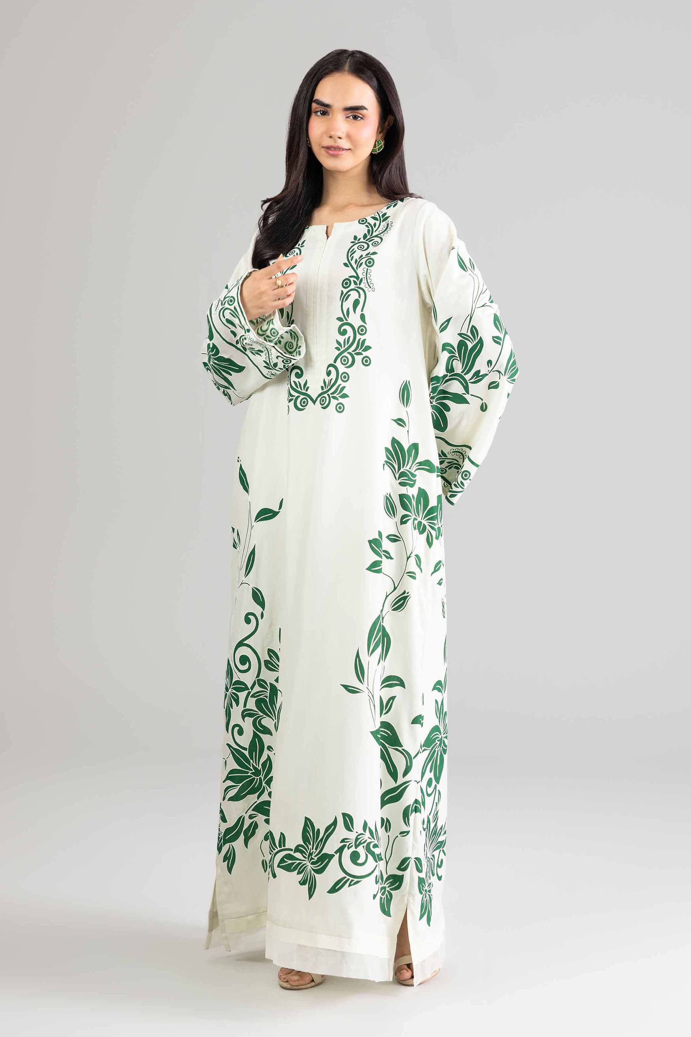 Nishat UK - Off White Printed Silk 1-piece ready to wear Long dress