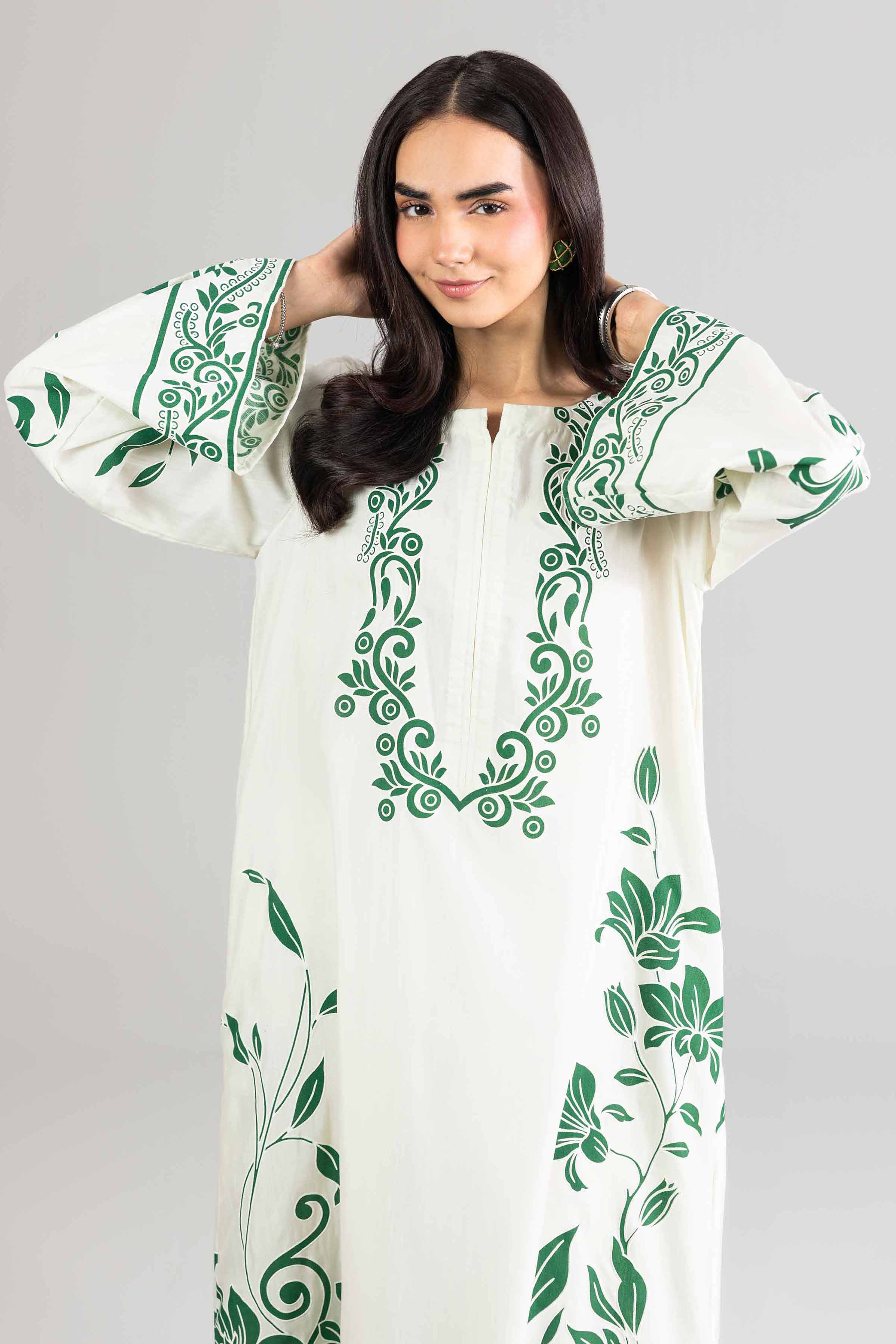 Nishat UK - Off White Printed Silk 1-piece ready to wear Long dress