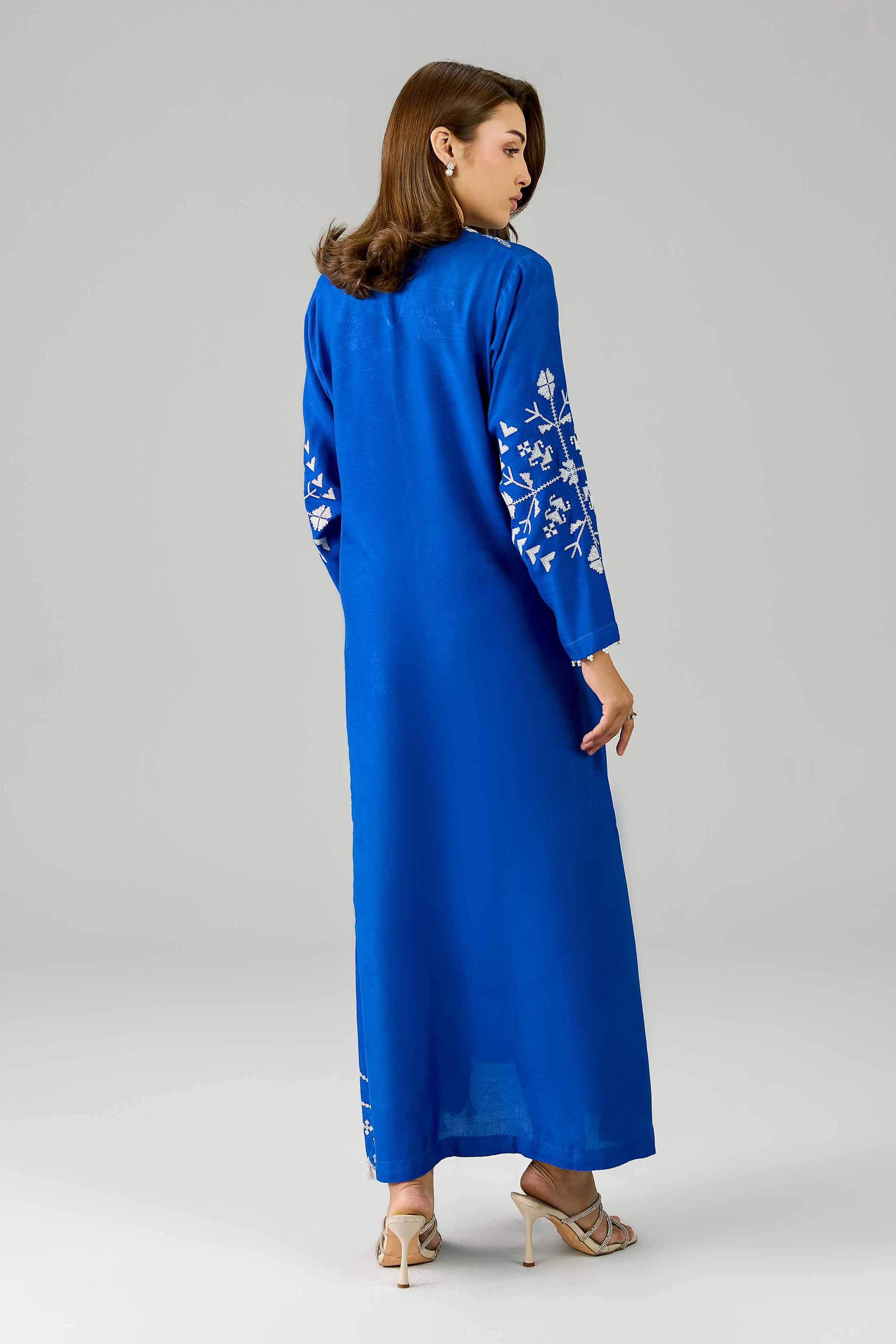 Nishat UK - Blue Embroidered Silk 1 Piece ready to wear Long Dress