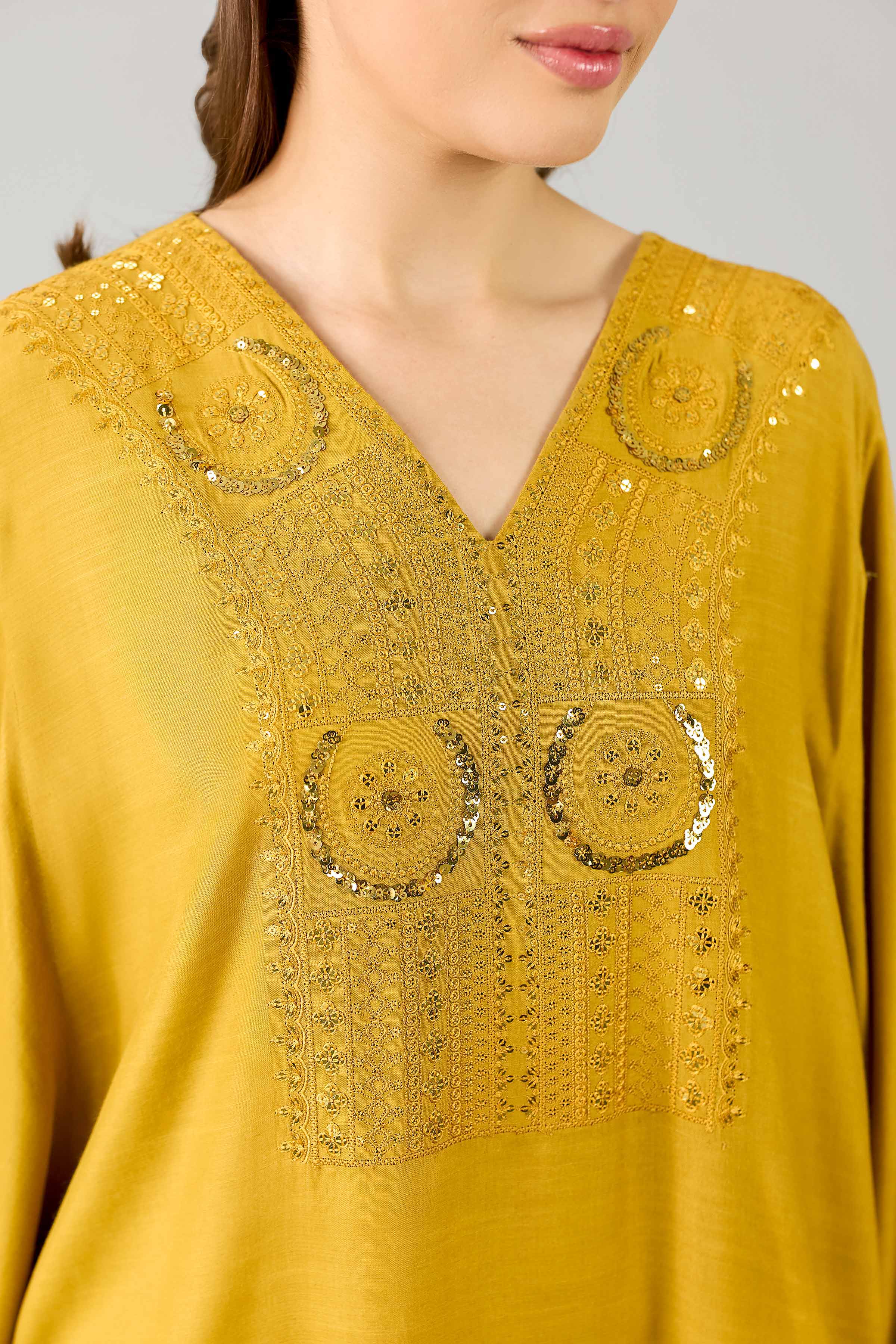 Nishat UK - Yellow Embroidered Silk 1 Piece ready to wear Long Dress
