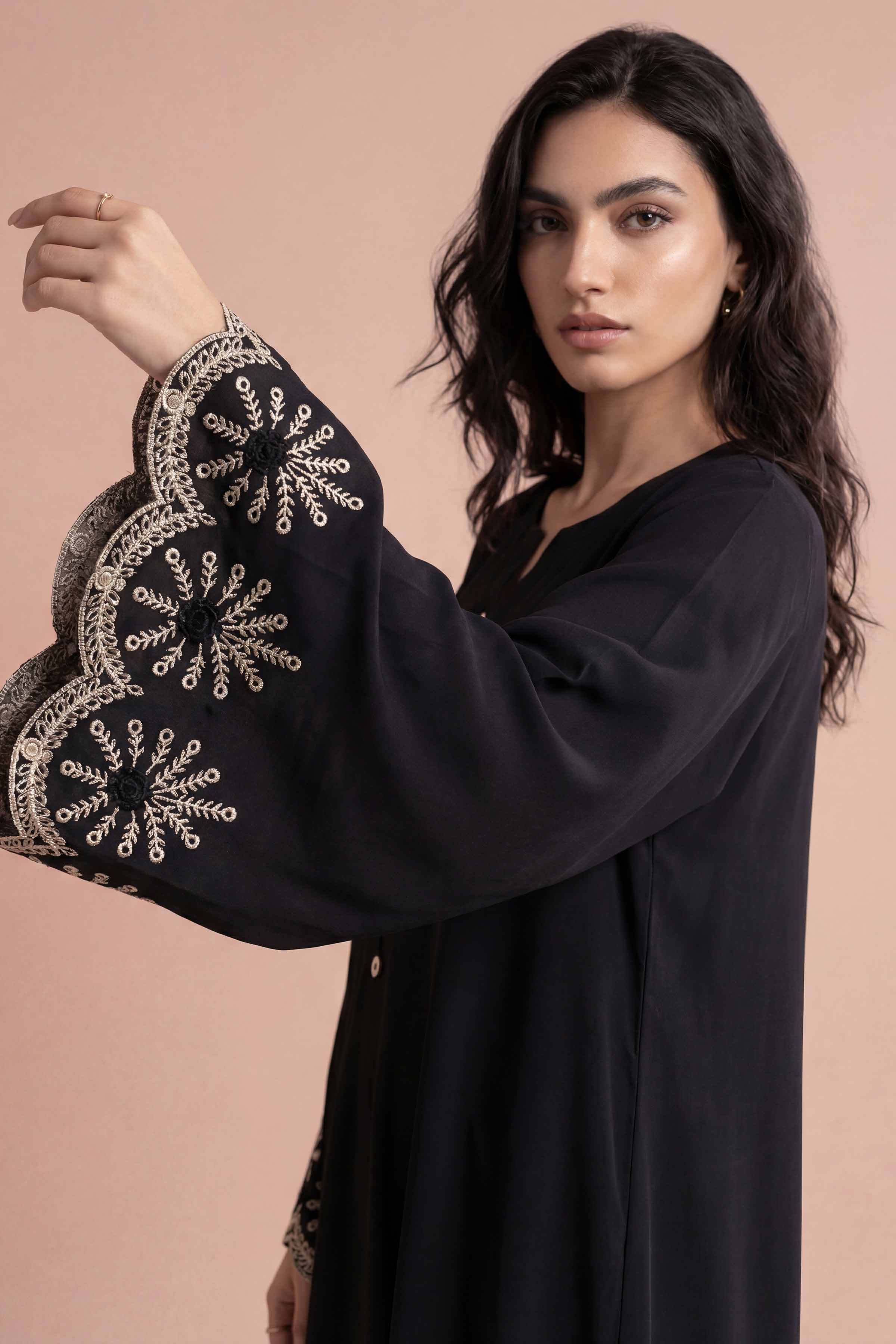 NishatUK - Black Embroidered Fine Crepe 1-piece ready to wear Dress