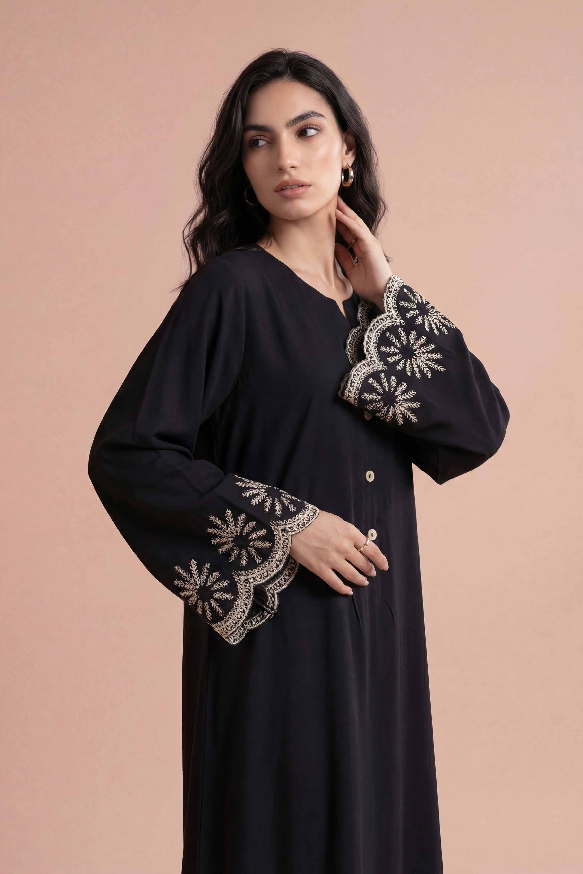 NishatUK - Black Embroidered Fine Crepe 1-piece ready to wear Dress