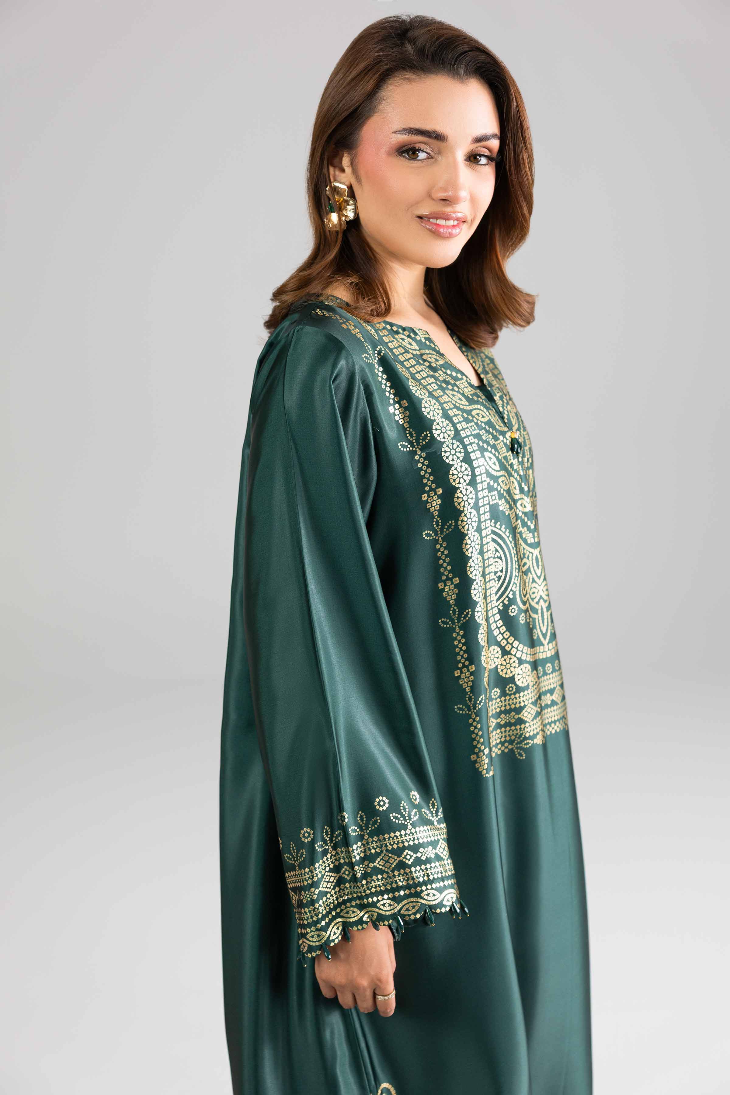 Nishat UK - Green Printed Silk 1-piece ready to wear long dress