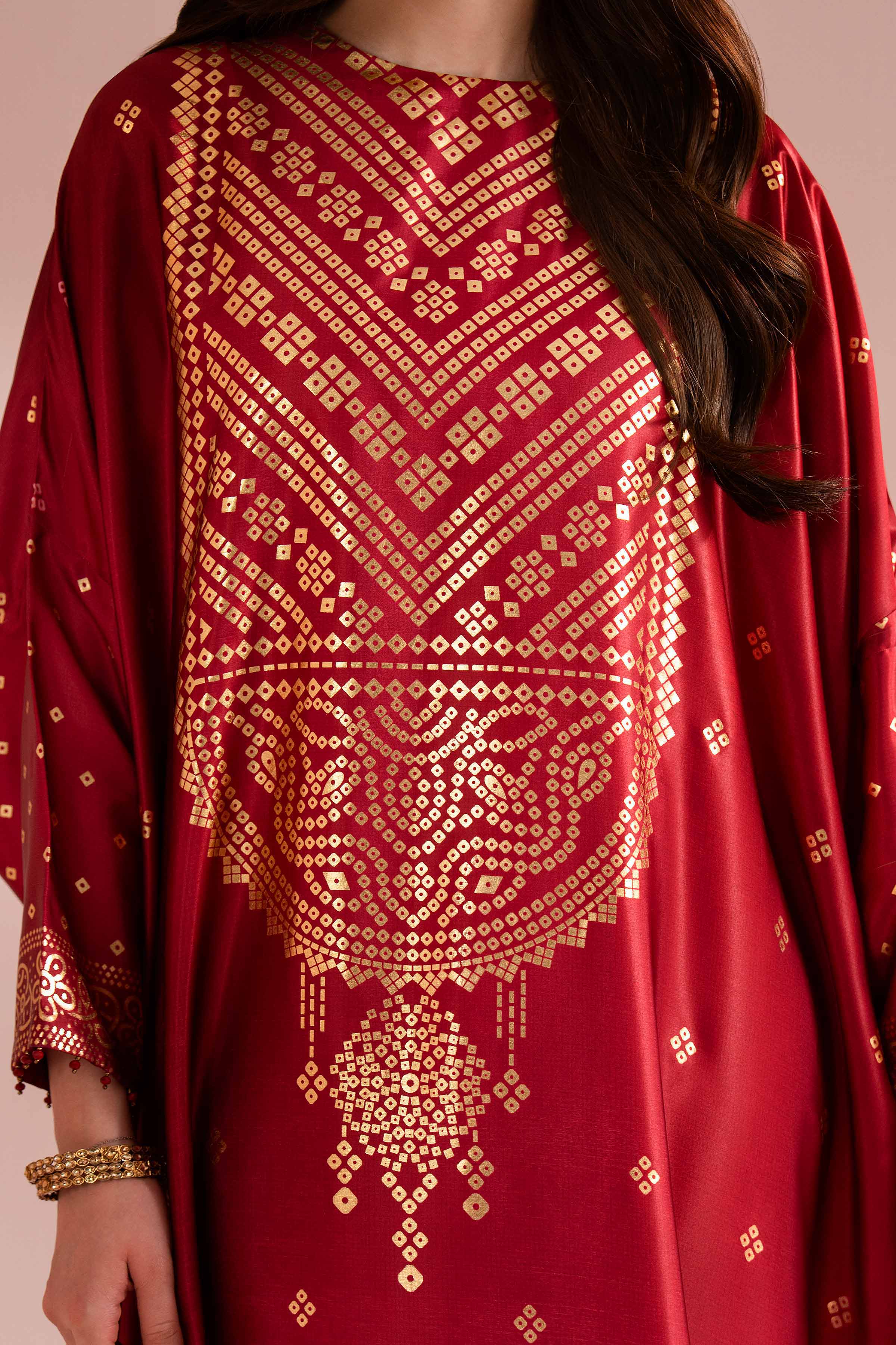 NishatUK - Red Printed Silk 1-piece ready to wear Dress