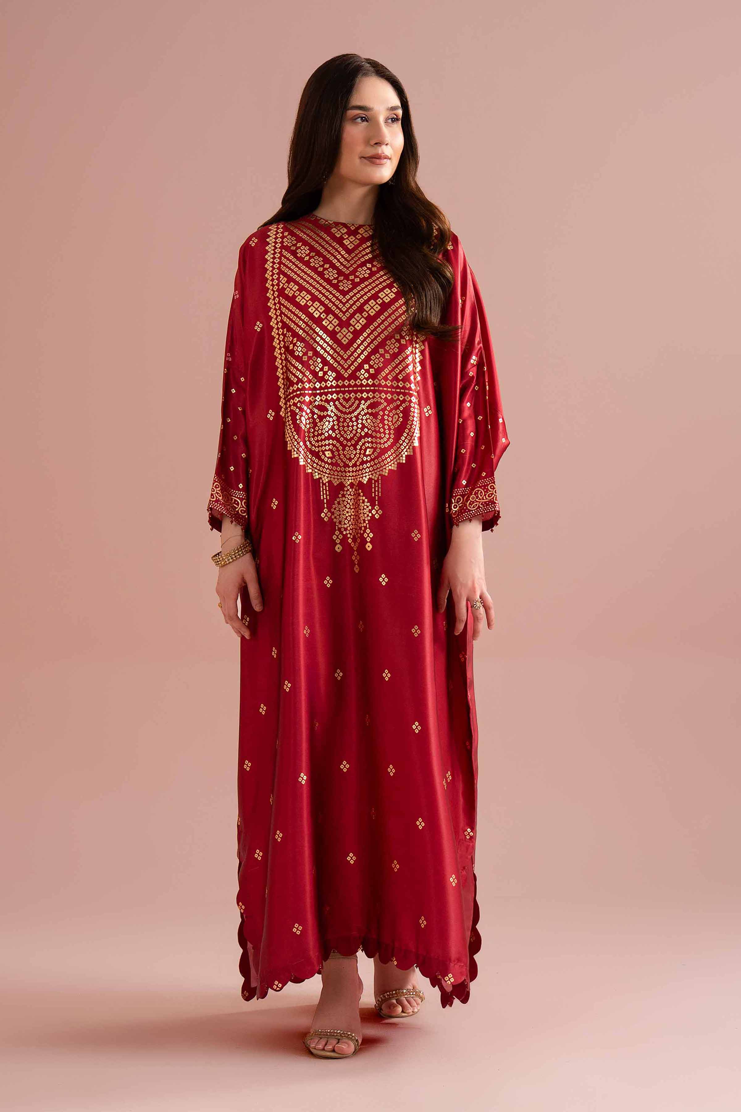 NishatUK - Red Printed Silk 1-piece ready to wear Dress