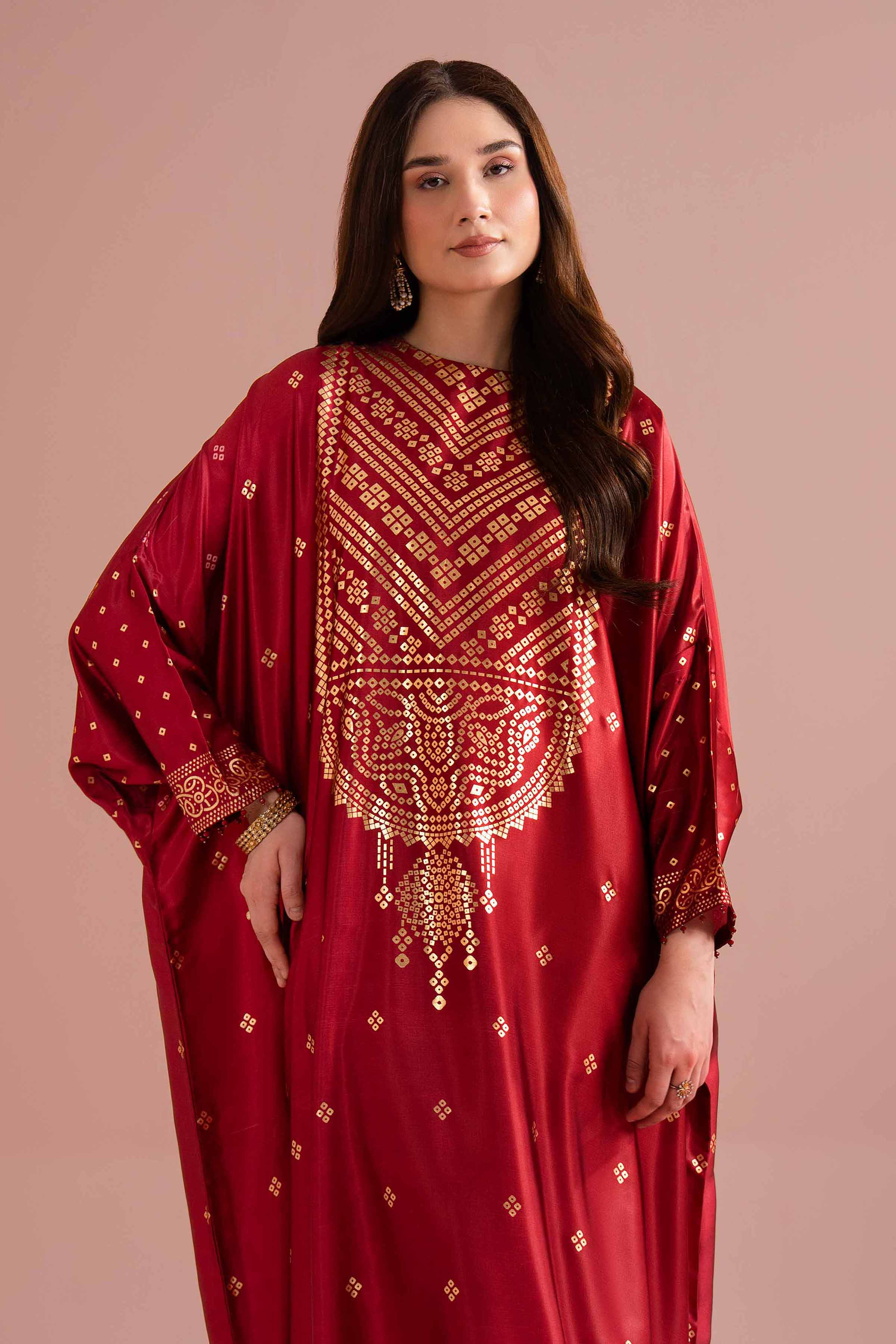 NishatUK - Red Printed Silk 1-piece ready to wear Dress