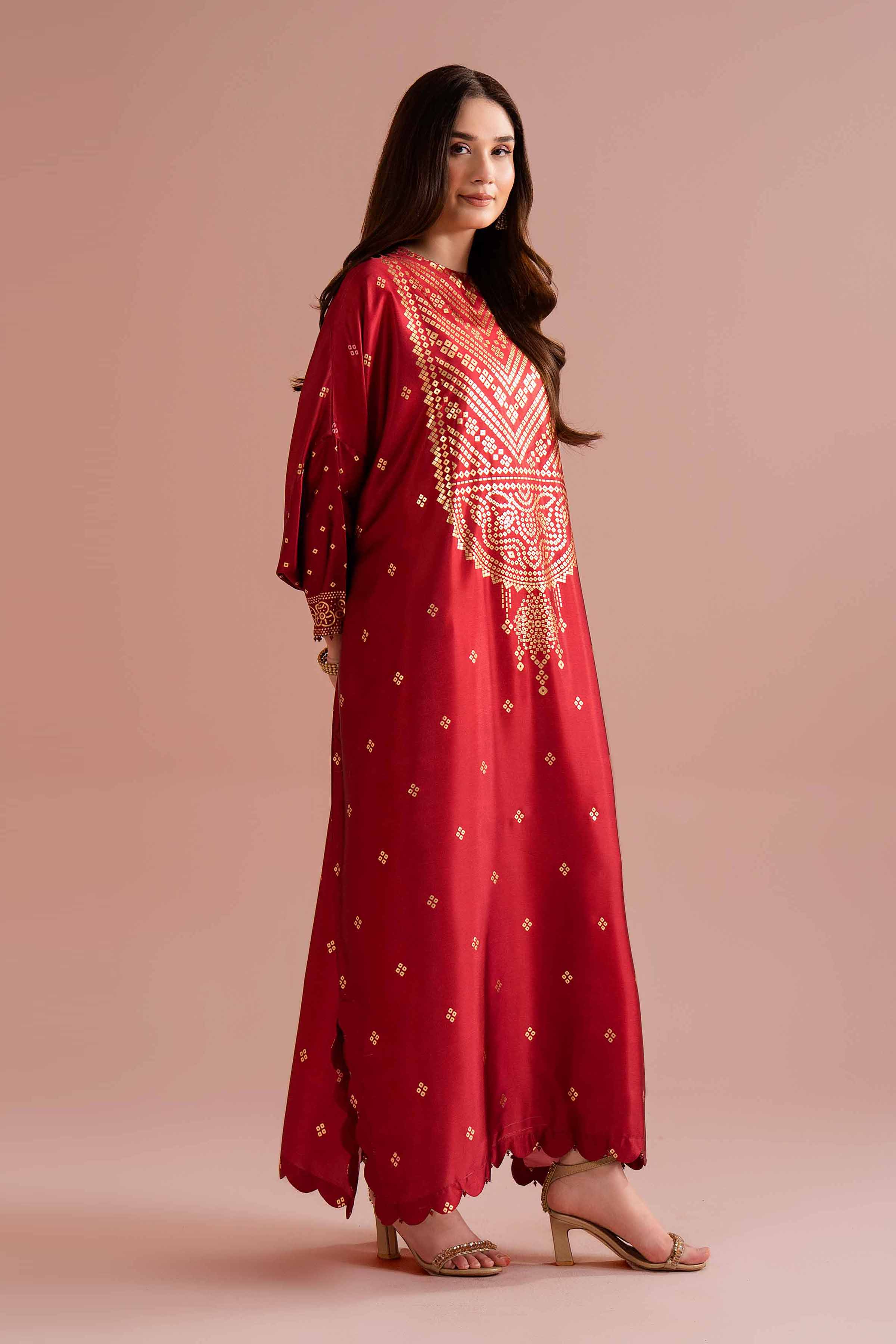 NishatUK - Red Printed Silk 1-piece ready to wear Dress