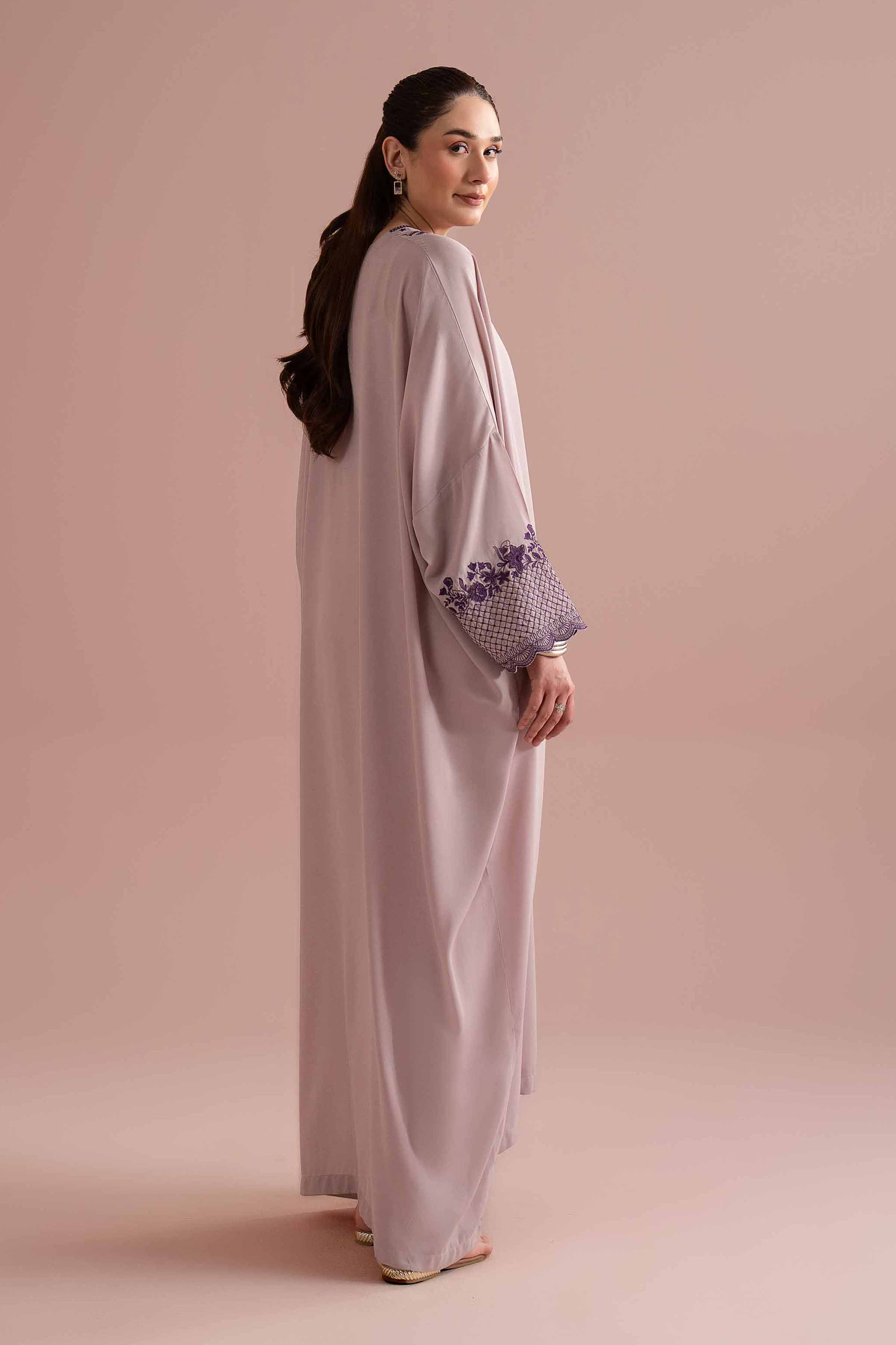 NishatUK - Purple Embroidered Georgette 1-piece ready to wear long dress