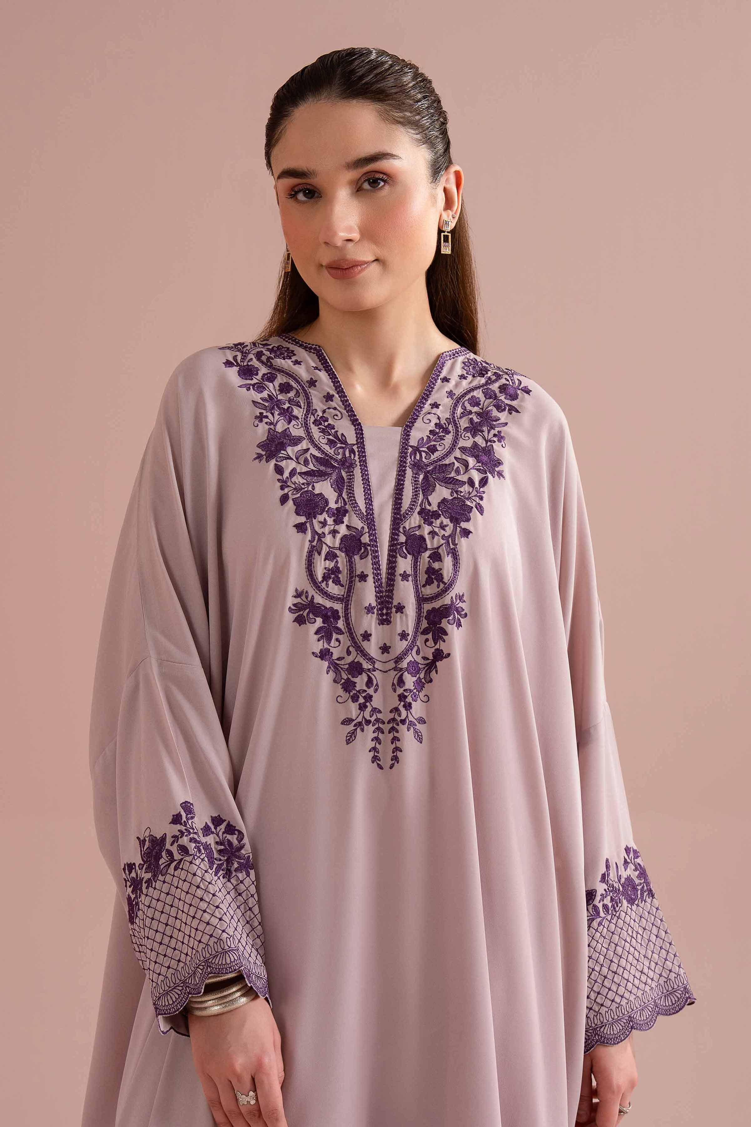 NishatUK - Purple Embroidered Georgette 1-piece ready to wear long dress