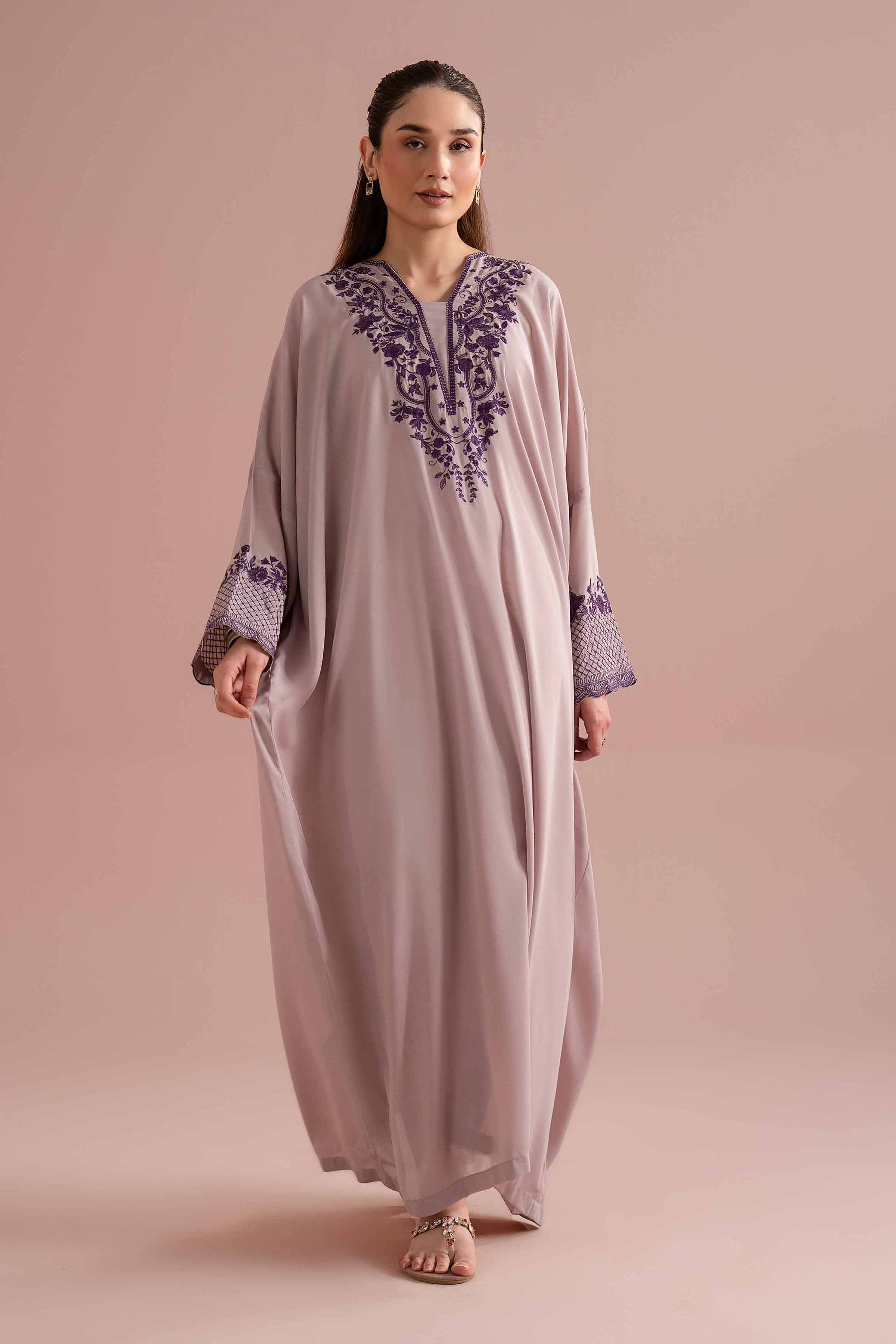 NishatUK - Purple Embroidered Georgette 1-piece ready to wear long dress