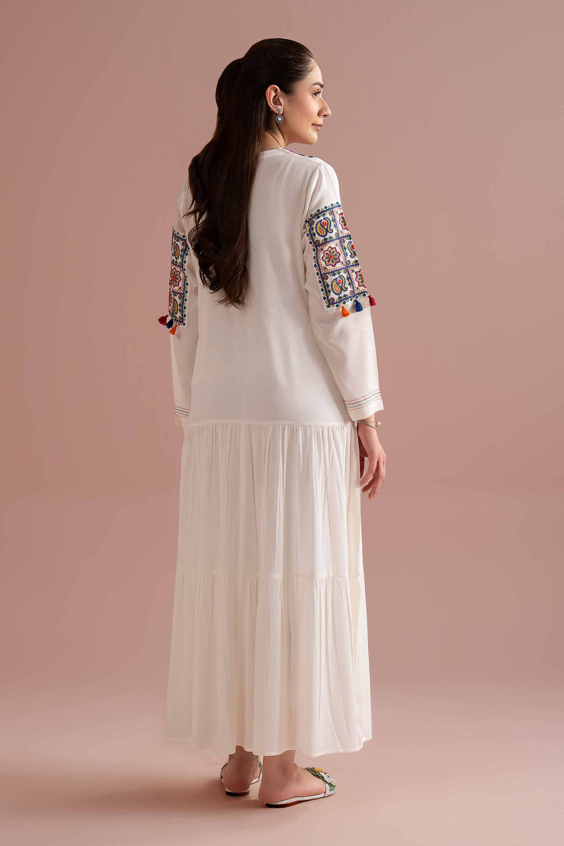 NishatUK - White Embroidered Silk 1-piece ready to wear long dress