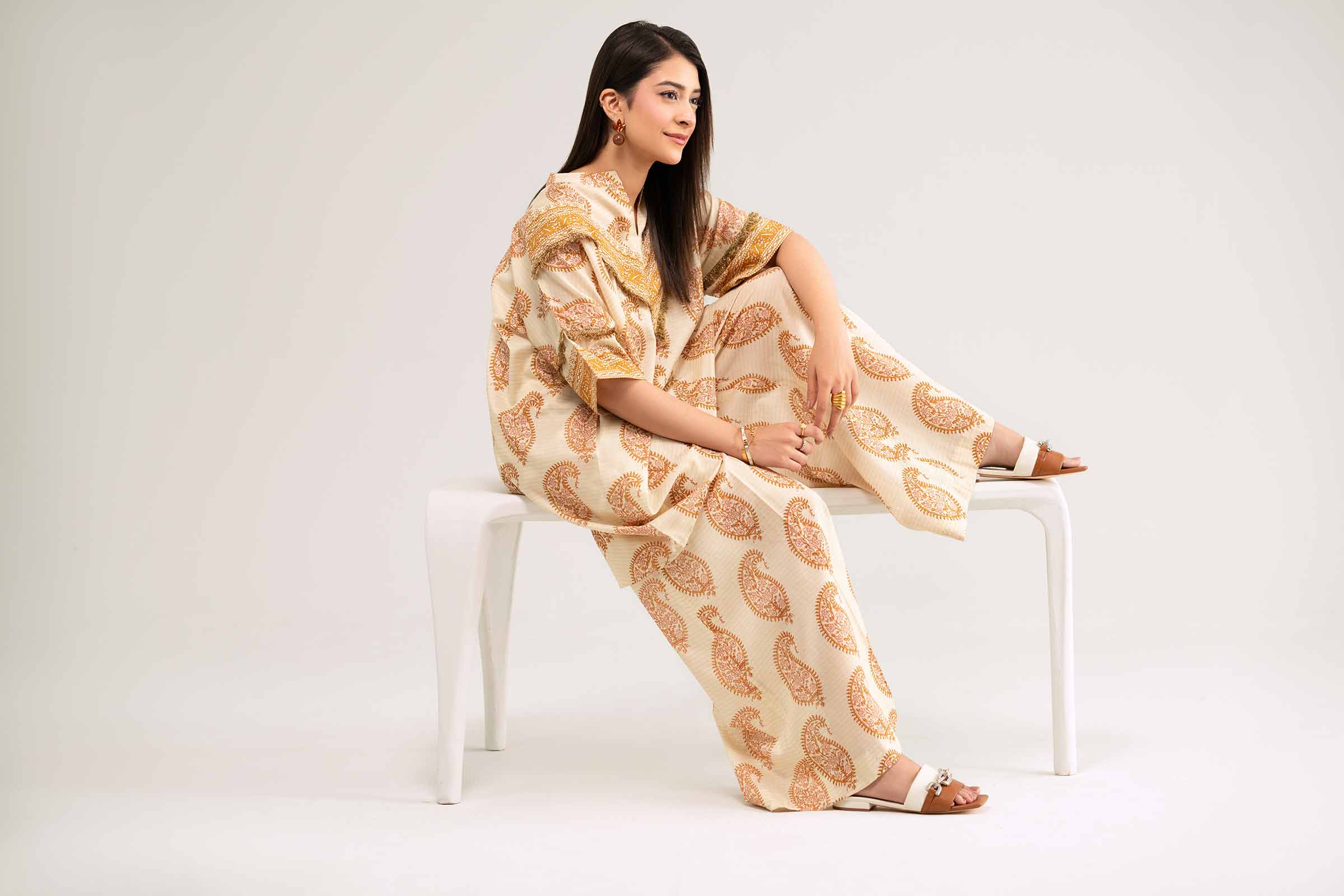NishatUK - Brown Printed Lawn 2-piece ready to wear Dress