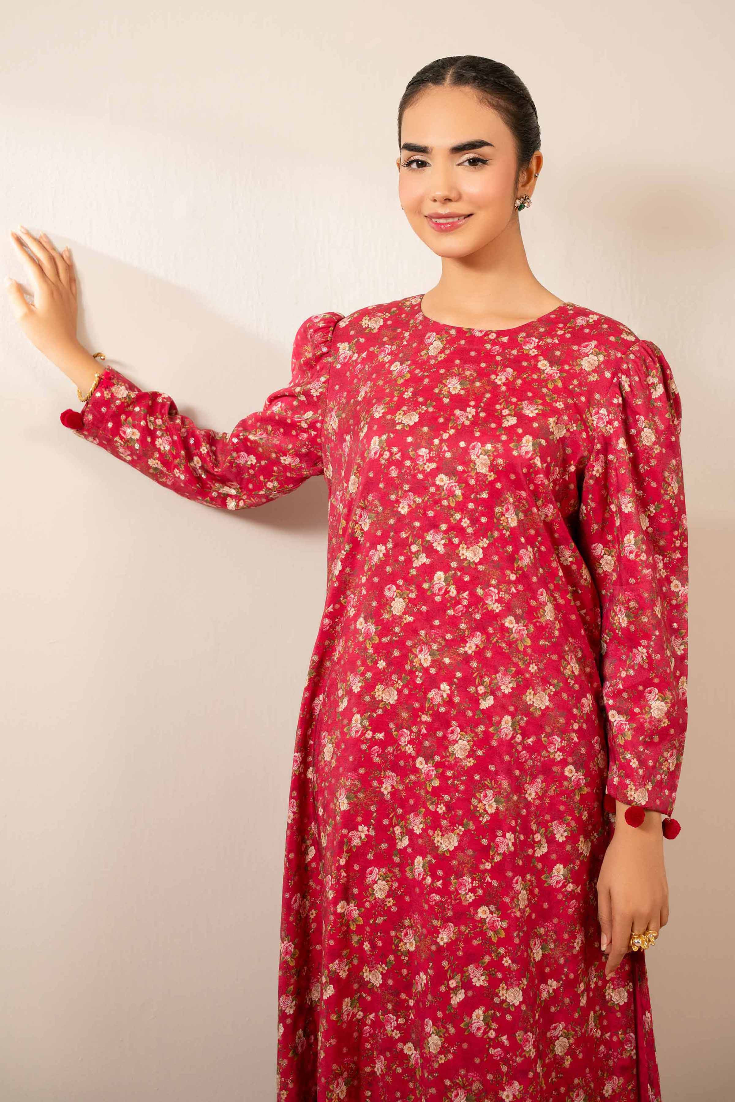 NishatUK - Shocking Pink Printed Monar Gold 1-piece ready to wear Fustan