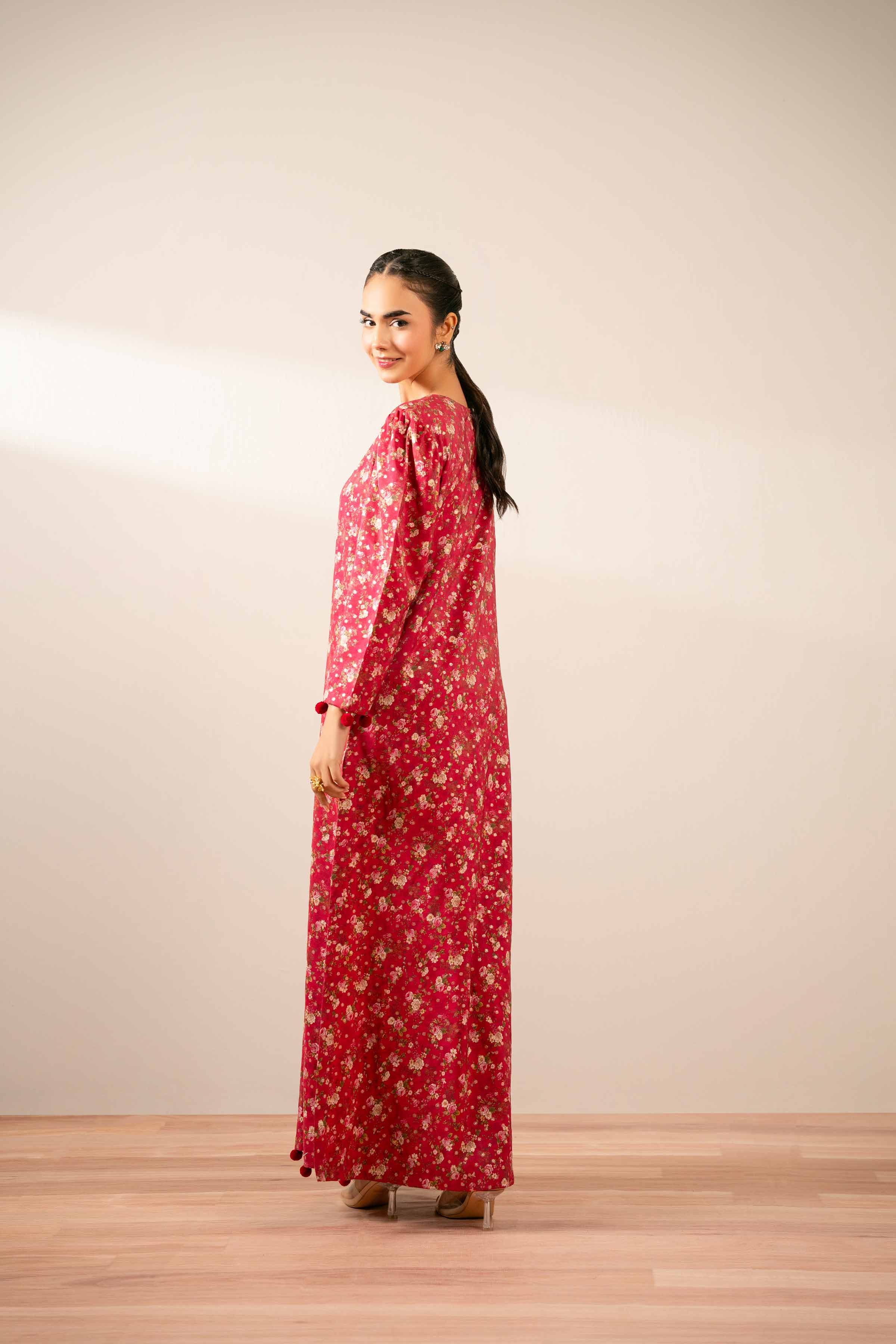NishatUK - Shocking Pink Printed Monar Gold 1-piece ready to wear Fustan