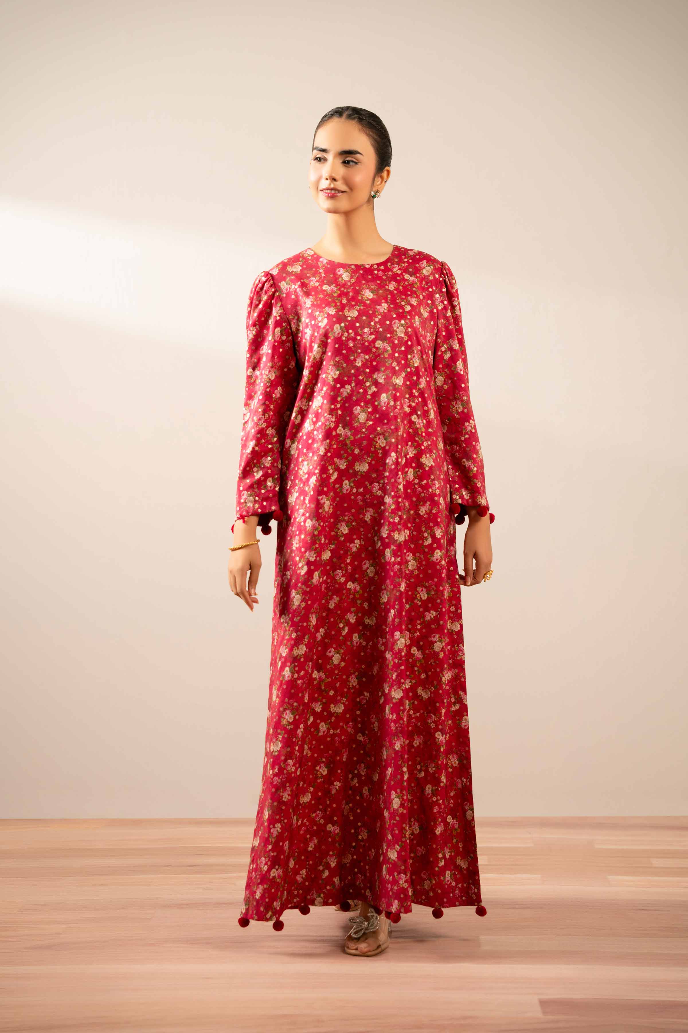 NishatUK - Shocking Pink Printed Monar Gold 1-piece ready to wear Fustan