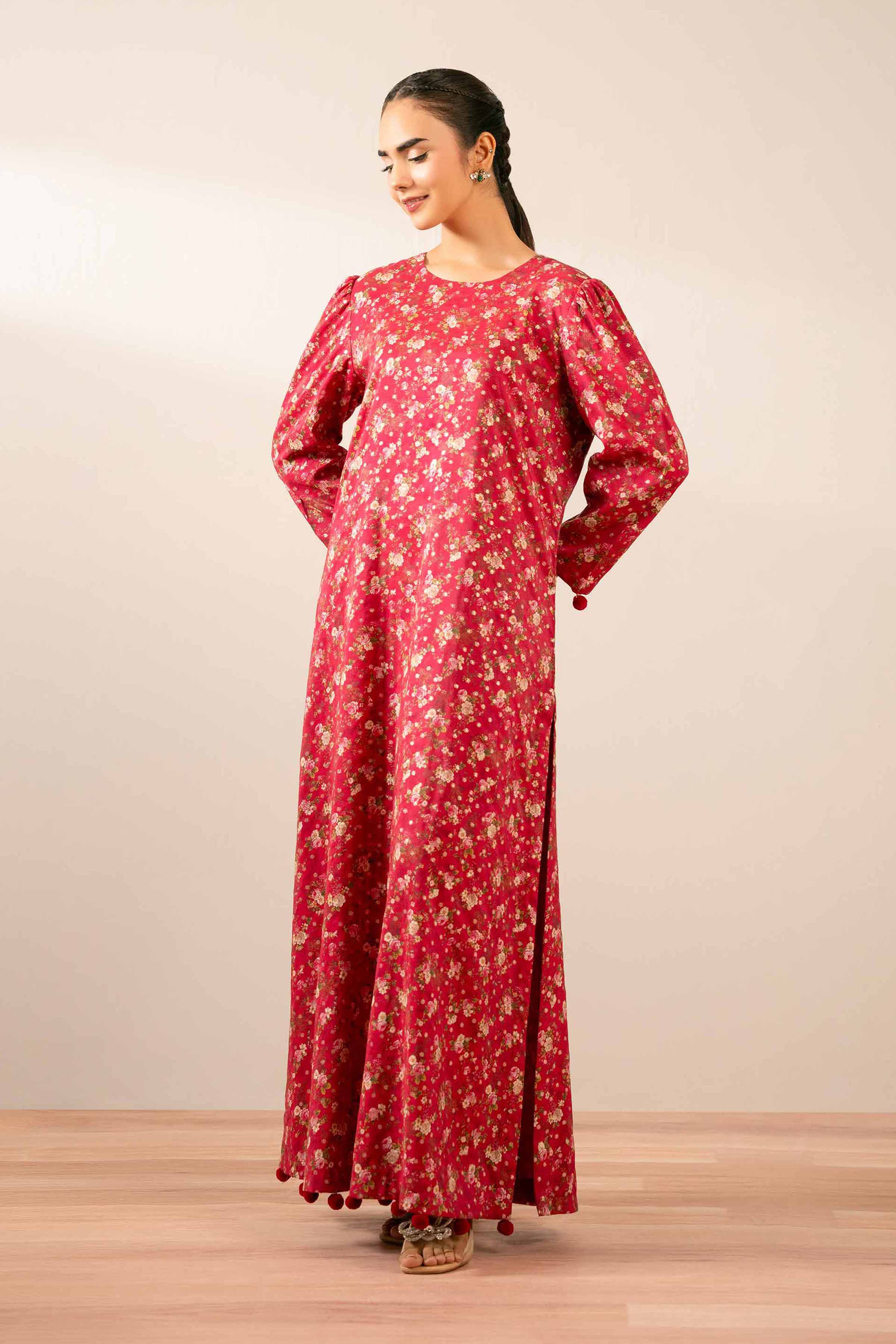NishatUK - Shocking Pink Printed Monar Gold 1-piece ready to wear Fustan